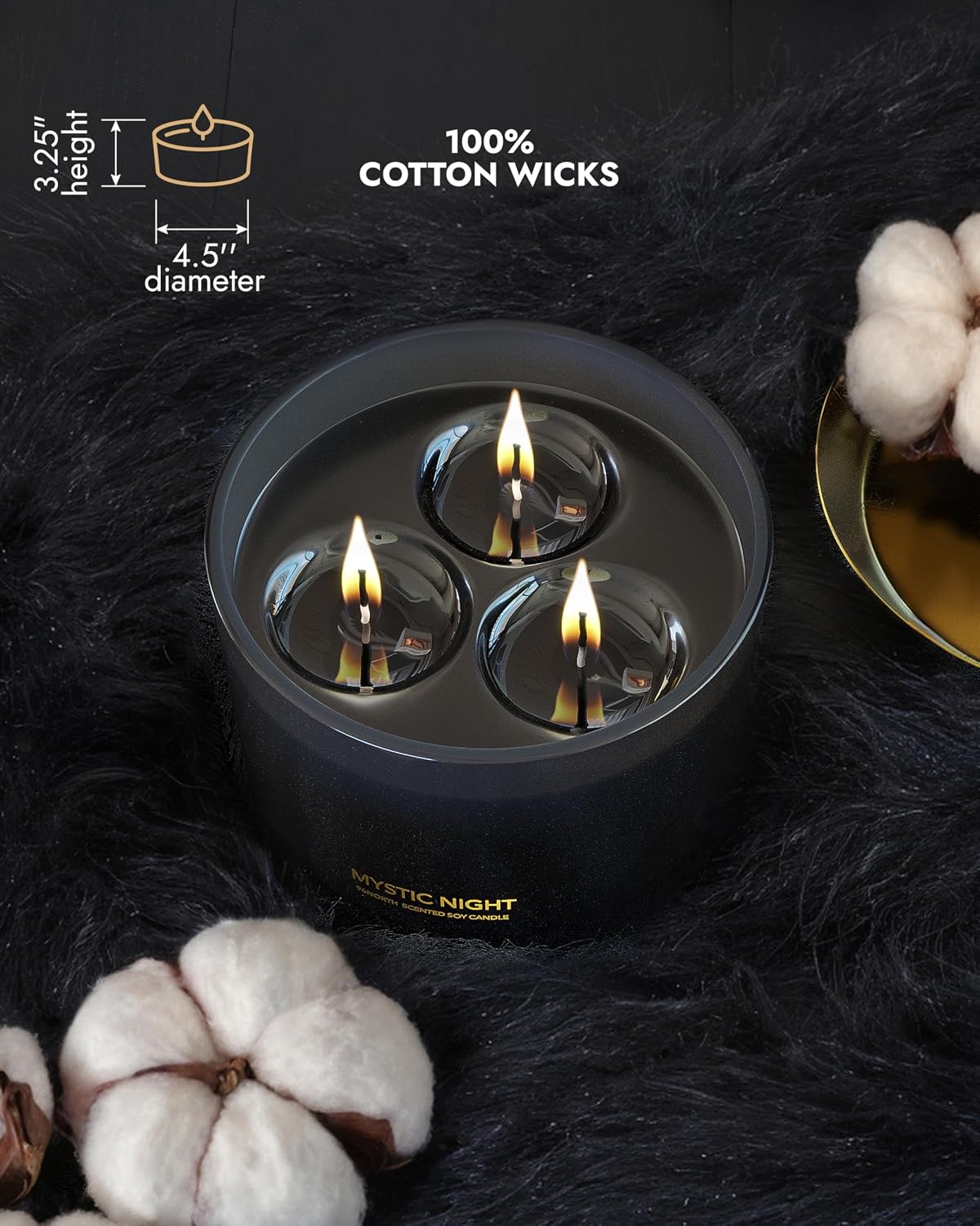 Detalle 2 de 96NORTH NIGHT1306 Mystic Night 3-Wick Soy Candle in Black Glass Jar