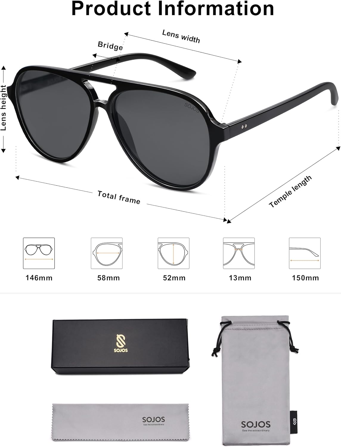 Detalle 1 de SOJOS Polarized Aviator Sunglasses SJ2201