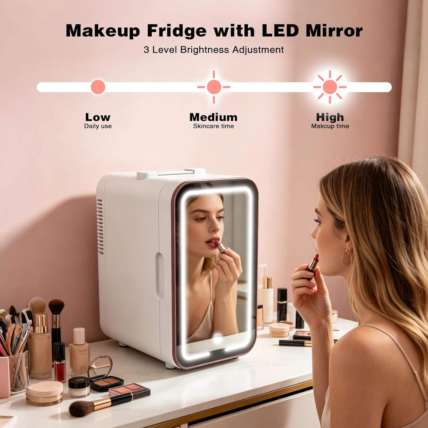 Thumbnail 1 de YLFU 6L Mini Fridge with LED Mirror – Compact Skincare Cosmetic Cooler & Warmer