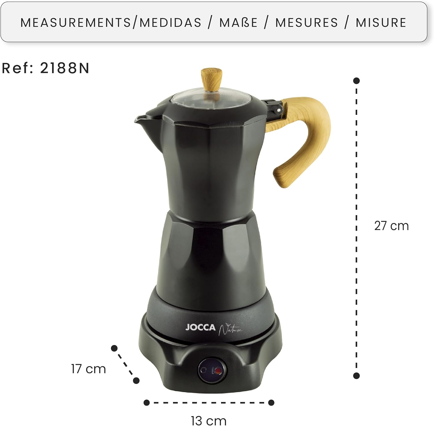 Detalle 2 de Jocca Nature Black – elektryczna kawiarka aluminiowa na 6 filiżanek, obrót 360°