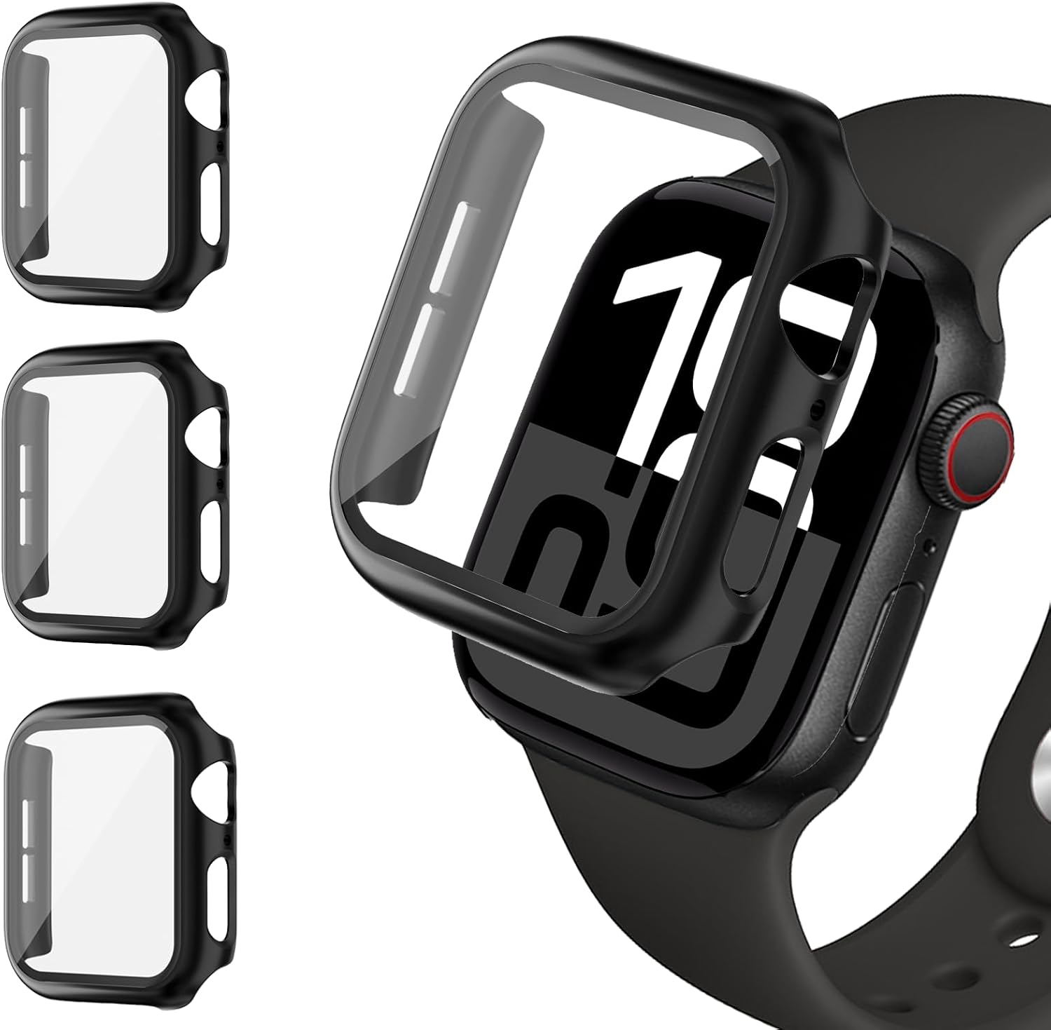 Detalle de 3-Pack Hard Case for Apple Watch Screen Protector (42–49mm) with Tempered Glass — Fits Series 4–10, SE and Ultra