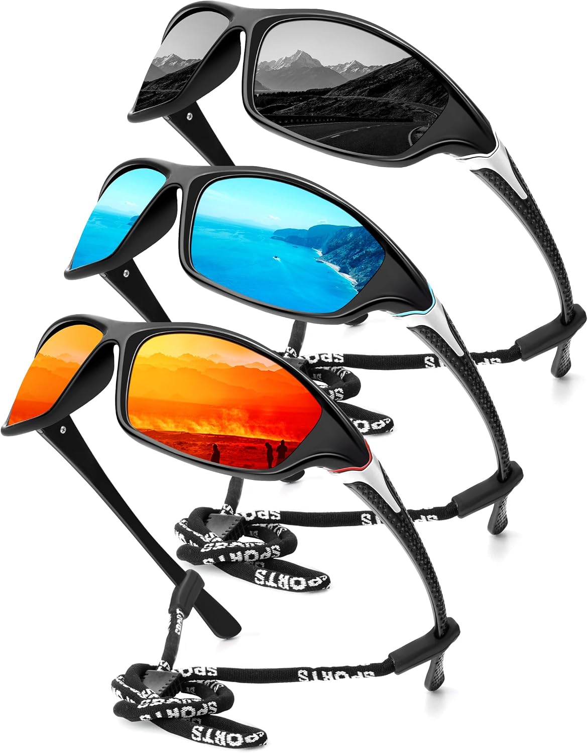 Detalle de KALIYADI Polarized Sports Sunglasses, 3-Pack with UV400 Protection