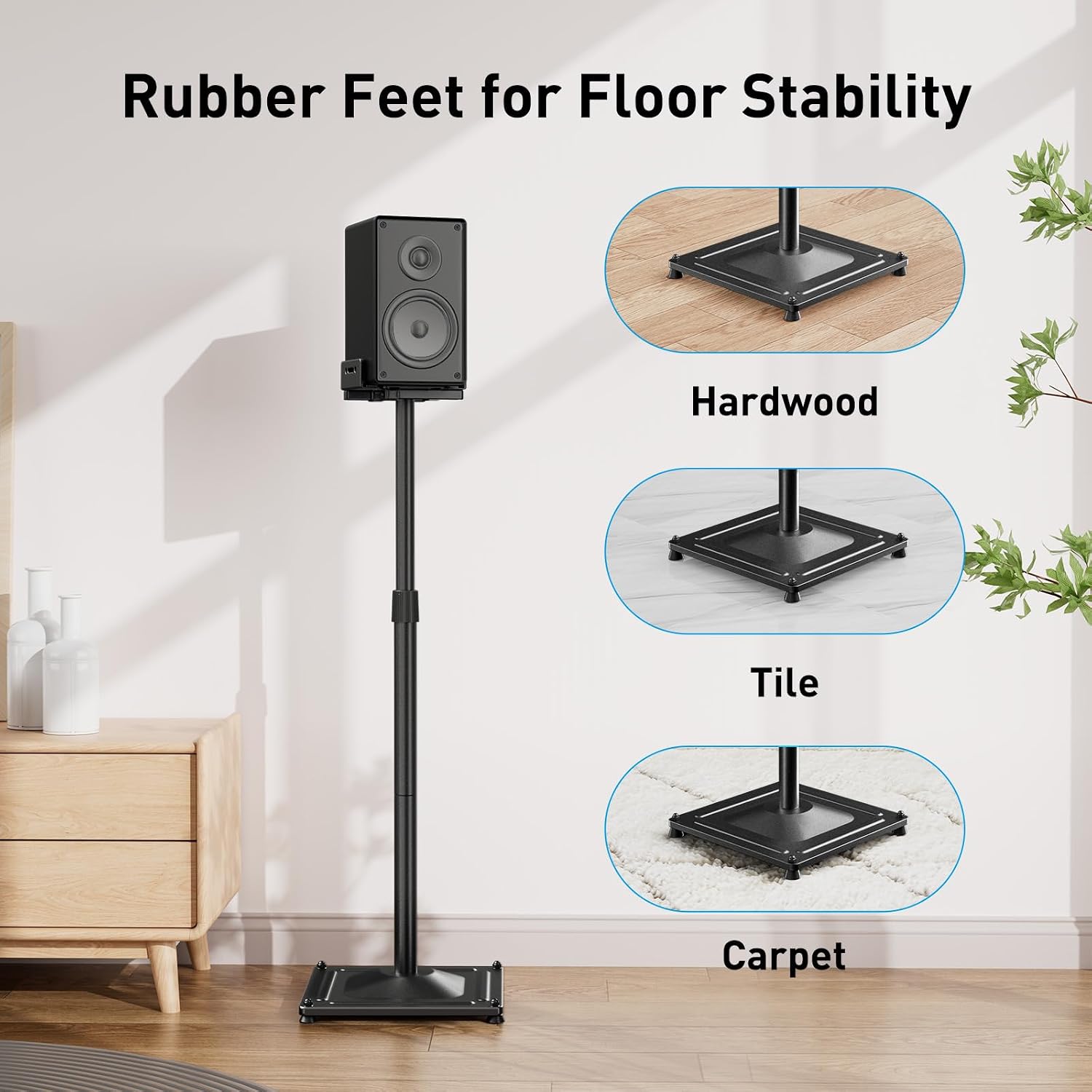 Detalle de PERLESMITH PSSS2 Universal Height-Adjustable Speaker Stands (Surround Sound, 33.3–45.1 in), Pair, Black