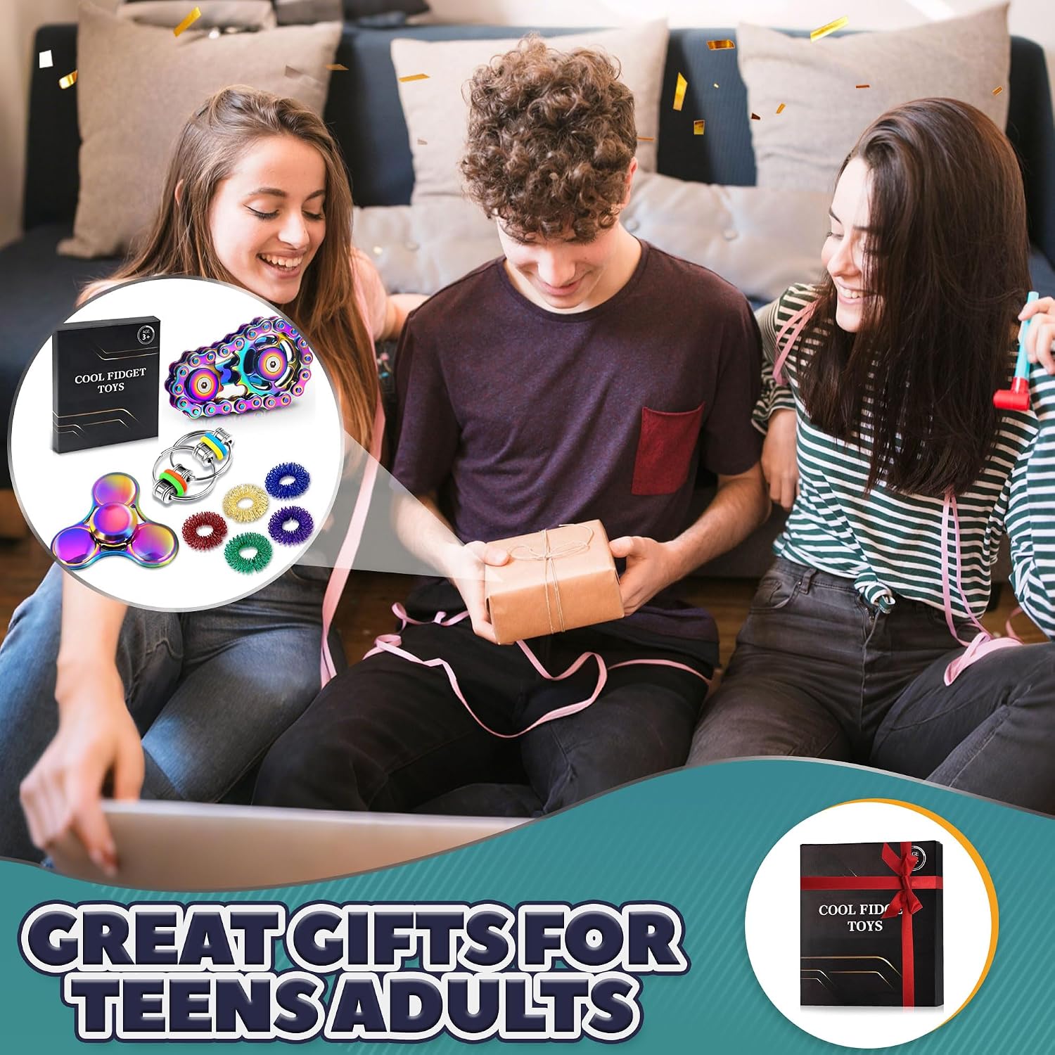 Thumbnail 5 de Chilvil 8-Piece Metal Fidget Toy Set with Sensory Rings and Spinners