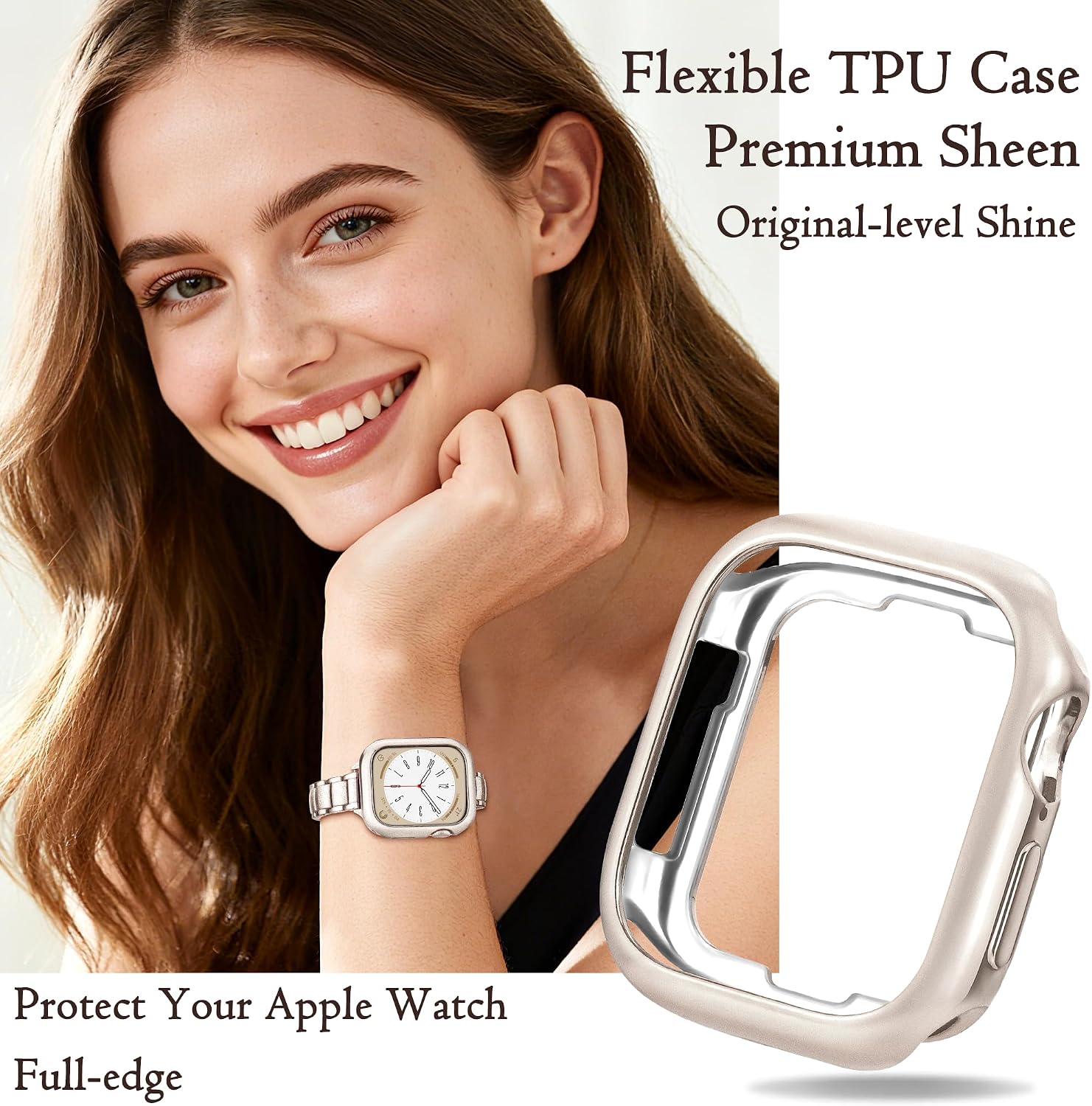Detalle de G-ficu Slim Stainless Steel Strap with Protective Case for Apple Watch (women’s metal strap, 42/44/45/40/41/38mm)