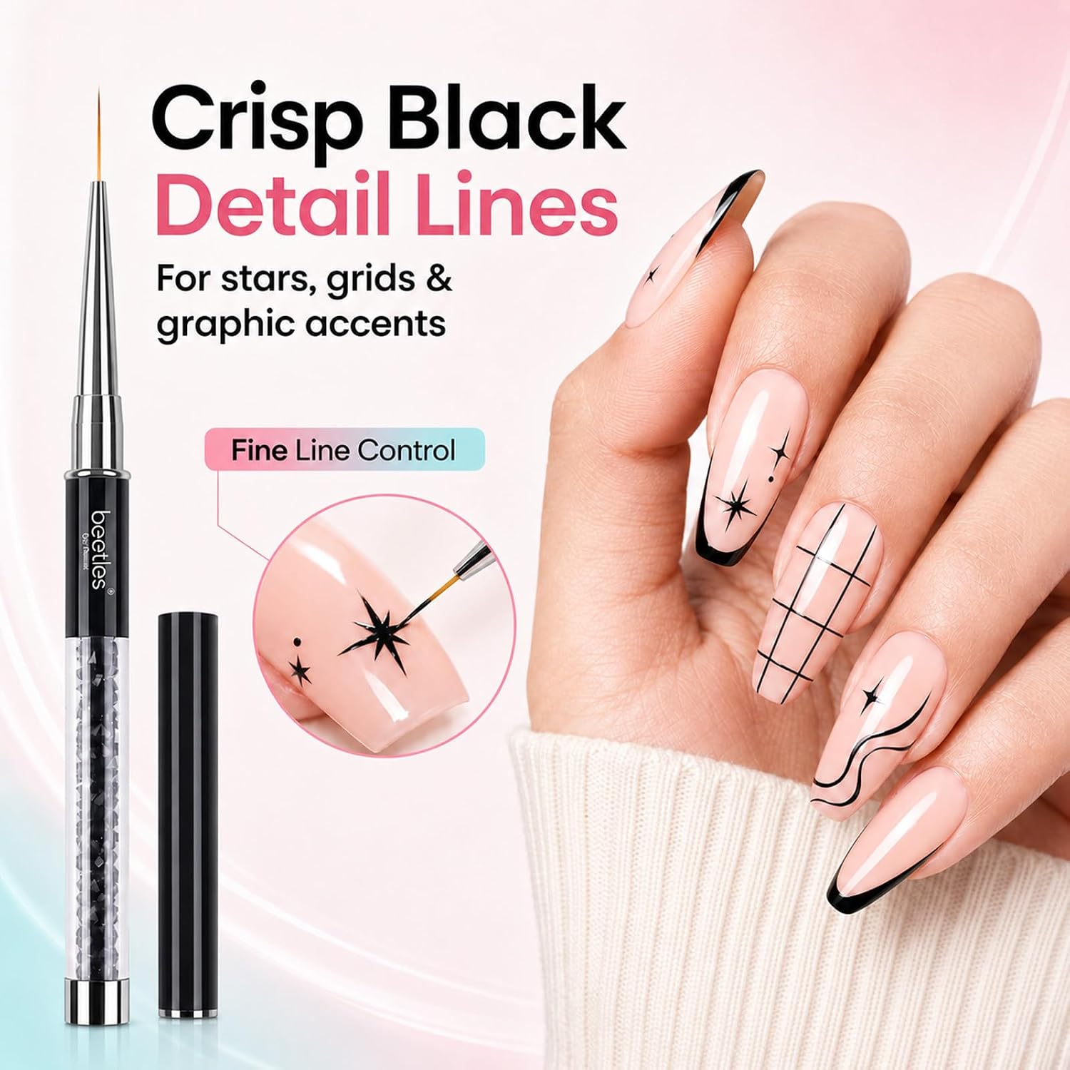 Detalle 2 de Beetles Gel Polish Nail Art Liner Brushes Set (5 Sizes) for Lines, Details & Rhinestone Placement