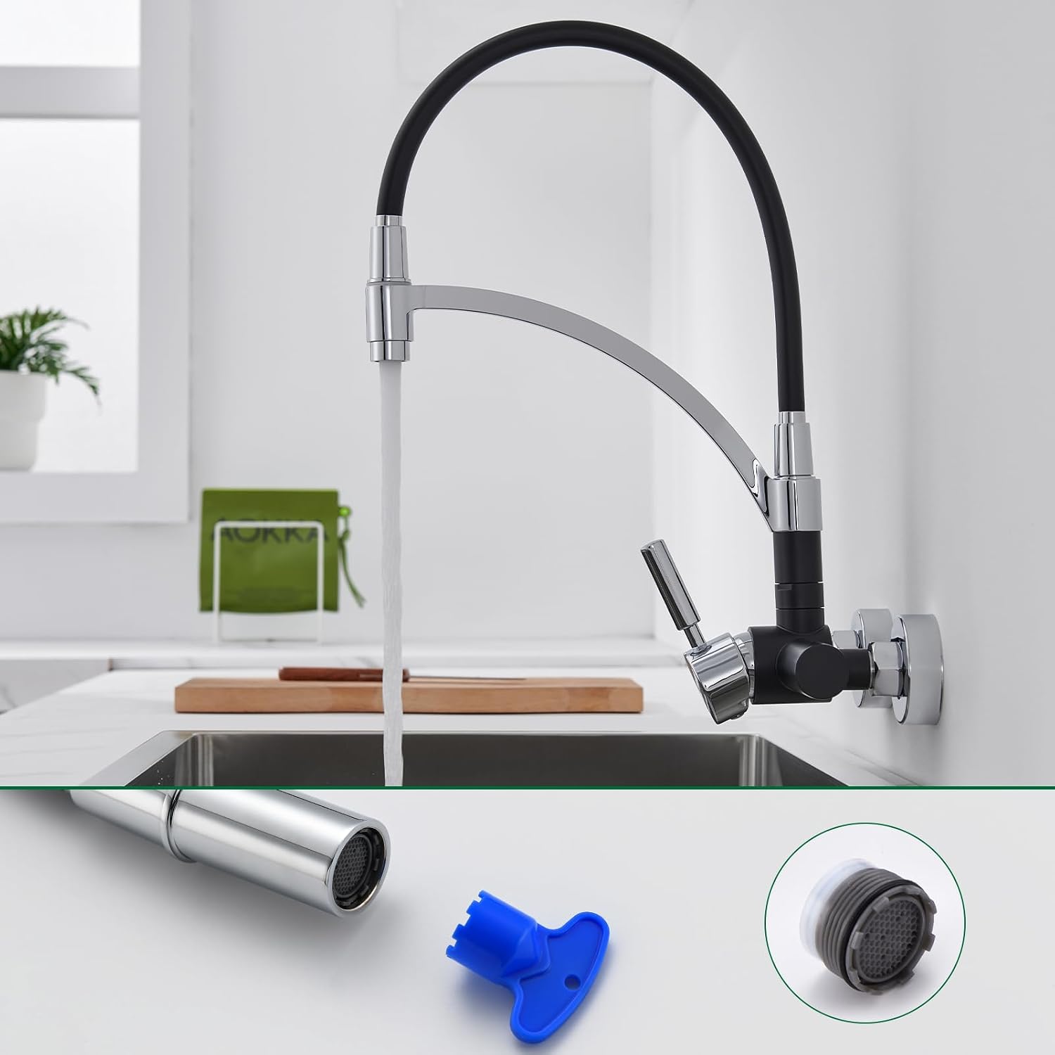 Thumbnail 4 de Kelleria Rubinetto Cucina a Parete Flessibile 180° in Acciaio Inox Nero