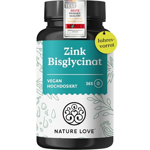Detalle de NATURE LOVE® Zink - 365 Tabletten (1 Jahr) Hochdosiert 25 mg Zink-Bisglycinat – vegan, laborgeprüft, in Deutschland entwickelt