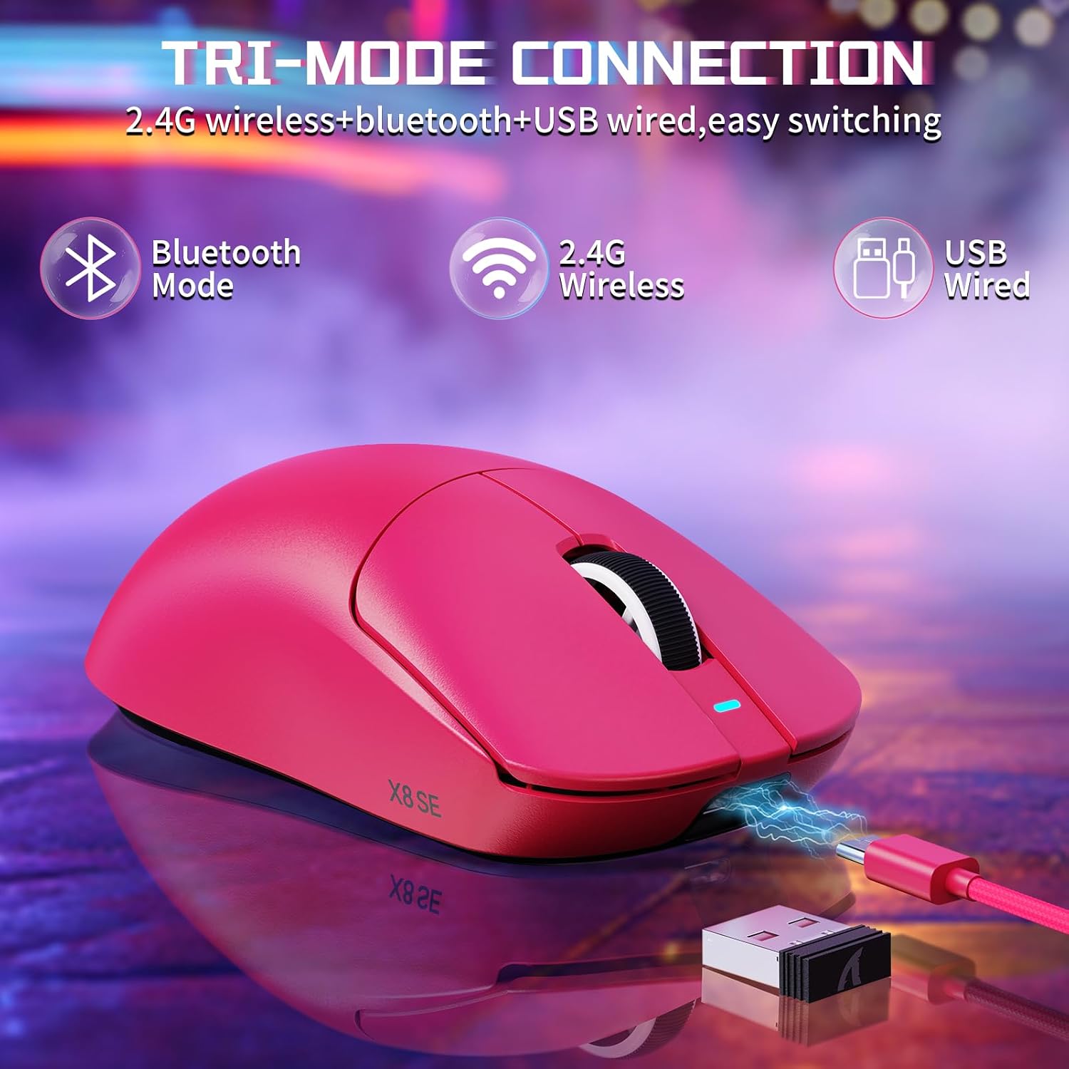 Detalle de MAMBASNAKE X ATTACK SHARK X8SE 55g: mouse da gioco wireless ultraleggero con 25000 DPI