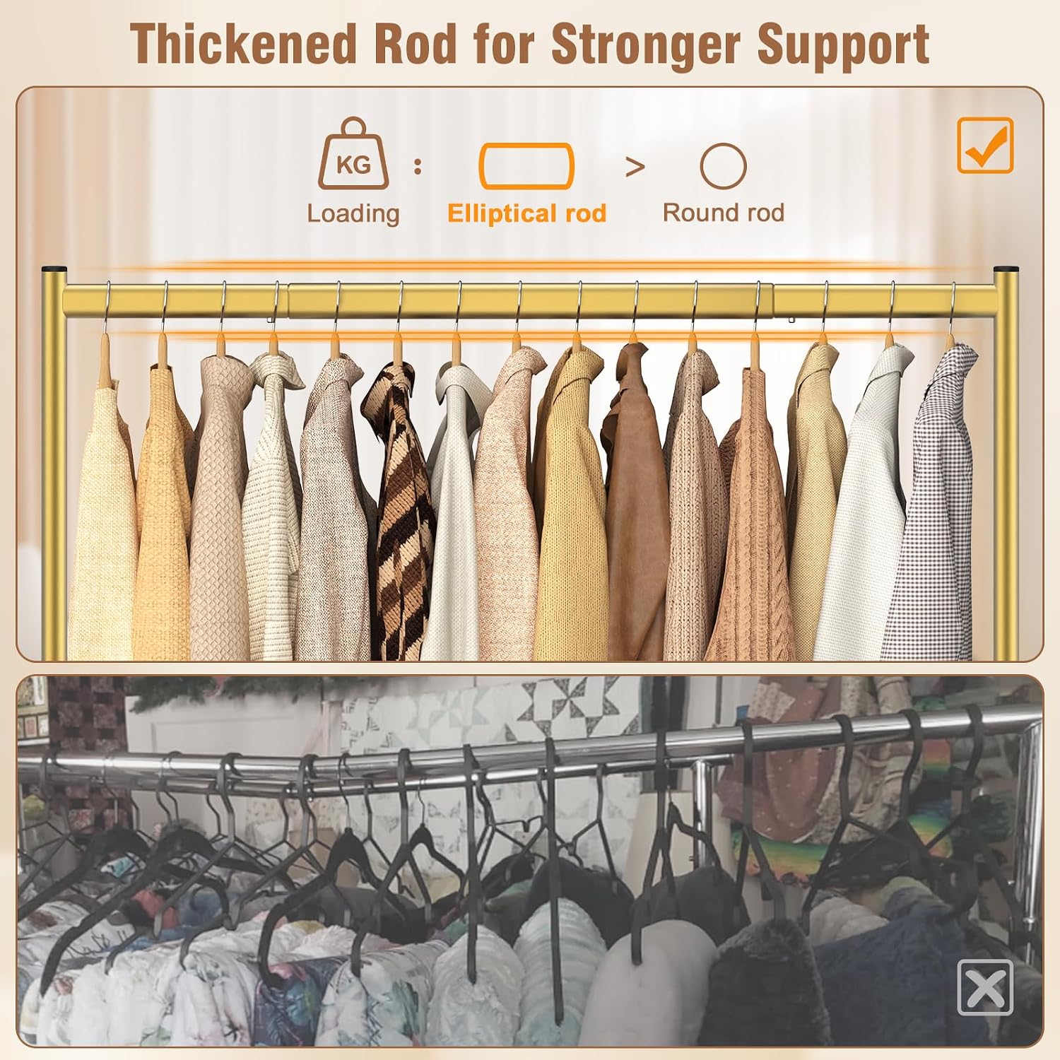 Detalle de EAGMAK UKGRP067 Rolling Metal Clothes Rack, 420 LBS Capacity, Gold