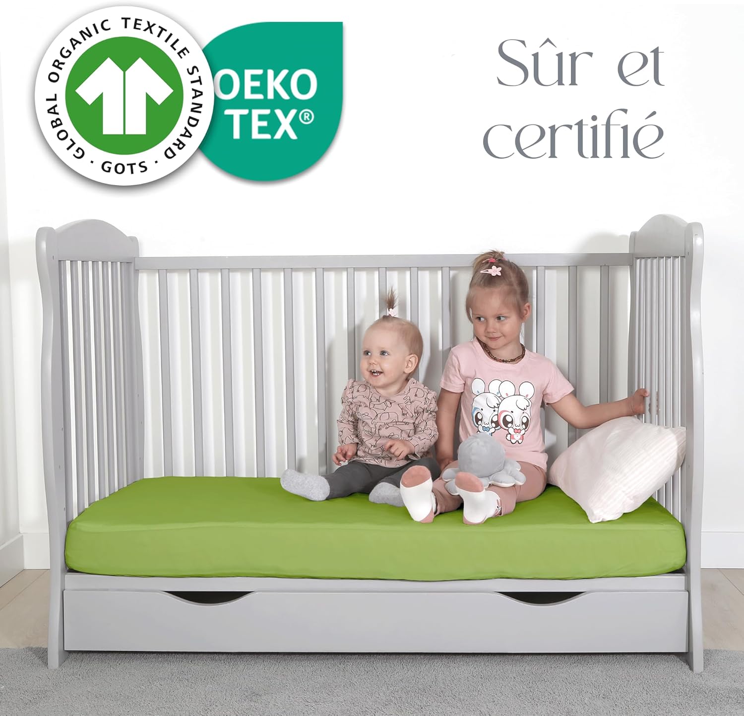 Thumbnail 1 de Drap Housse Comfier Sleep 70x140 Bebe – Lot de 2 en coton naturel 100% (Vert)