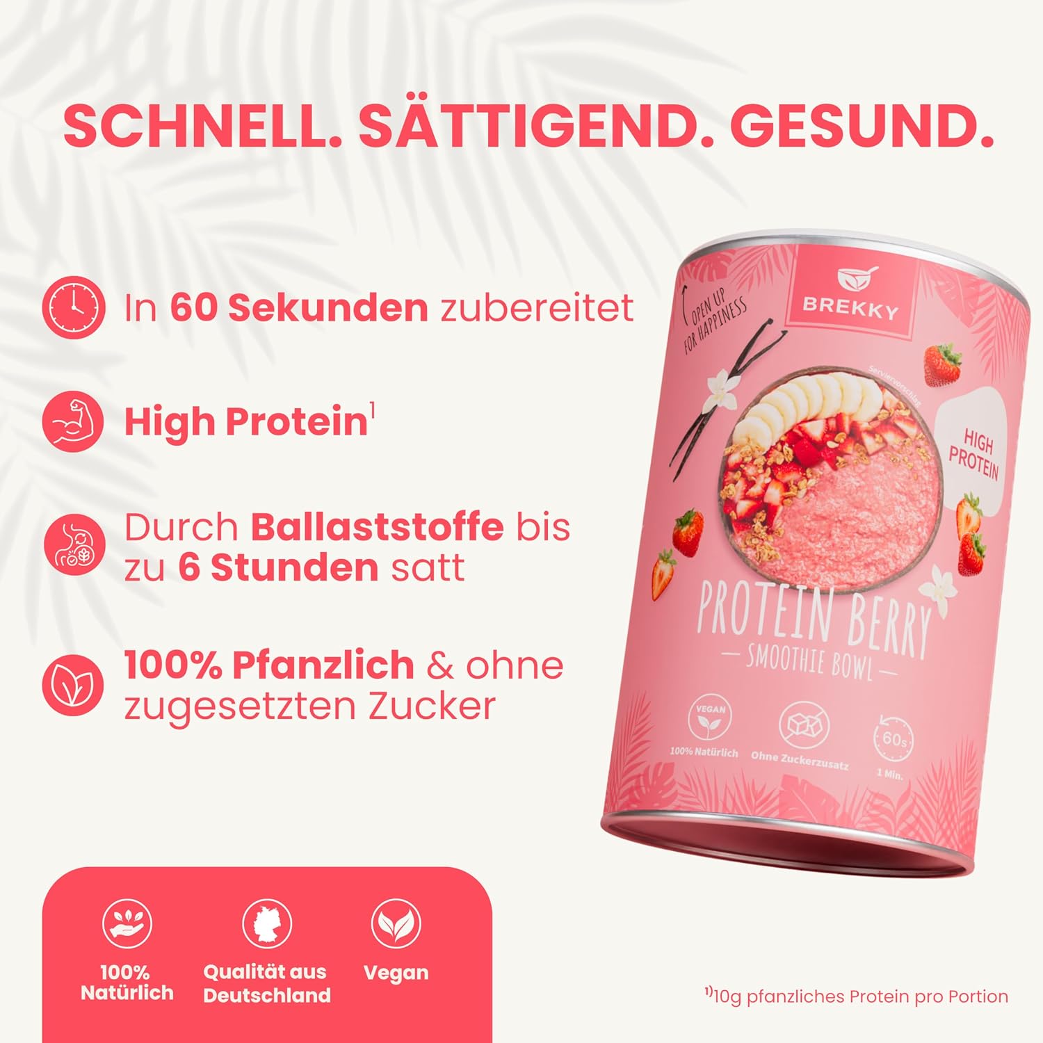 Detalle de BREKKY Protein Smoothie Bowl „Protein Strawbeery“ – vegan, ohne Zuckerzusatz, 100% natürliche Zutaten