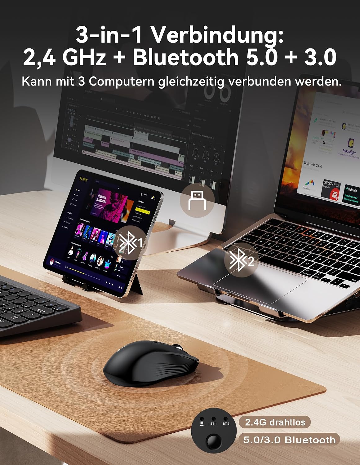 Detalle 2 de TECKNET Bluetooth Maus Tri-Modus 4800 DPI
