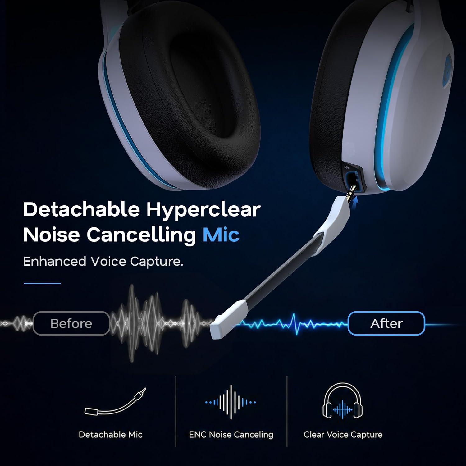 Detalle de AOC Captain 300 Wireless Gaming Headset, 2.4GHz, Bluetooth 6.0, 45-Hour Battery