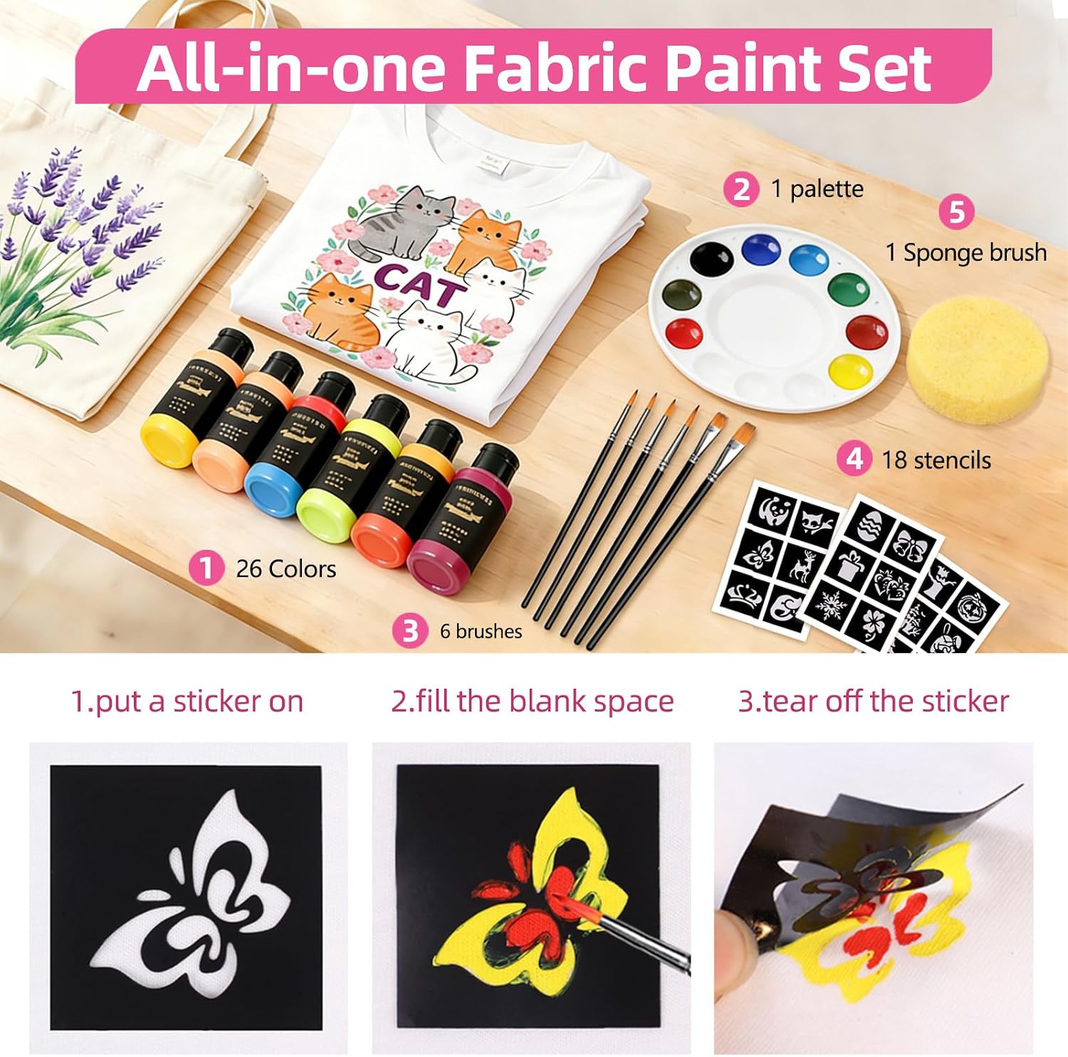 Thumbnail 5 de COLORFUL Fabric Paint Set 26 Colors