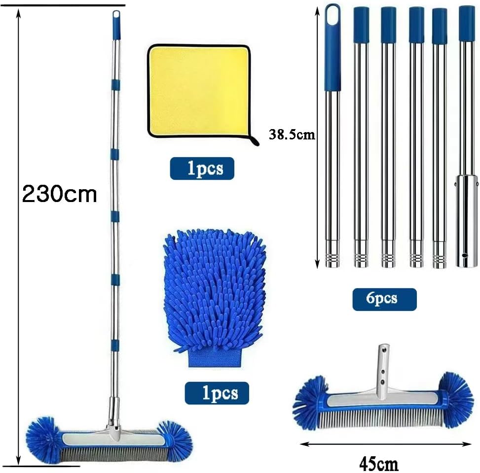 Thumbnail 1 de Pool Bürsten Set – verstellbare Teleskopstange bis 230 cm, 45 cm Reinigungsbürste inkl. Tuch und Handschuh