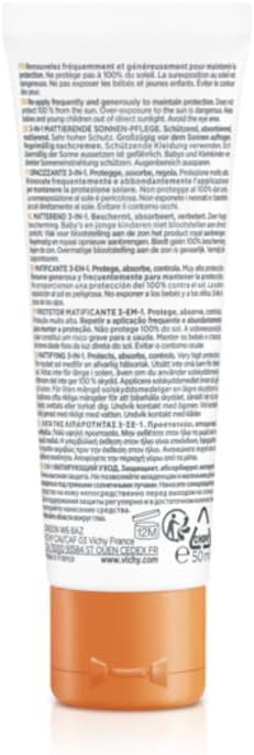 Detalle de Vichy Capital Soleil Crème Solaire Matifiante SPF50+ 3 en 1 – 50 ml