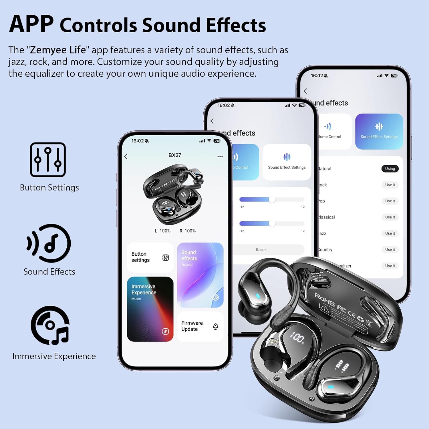 Thumbnail 3 de Wireless Earbuds Sports with App Custom EQ, Bluetooth 5.4, 75Hrs Playtime (IP7) and Earhooks