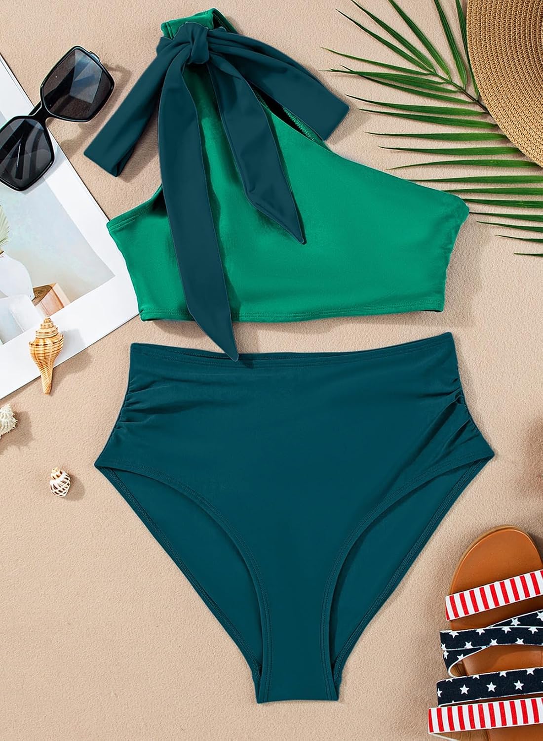 Detalle 2 de Herseas Women’s One-Bow One-Shoulder Ruched Bikini Set (2-Piece)