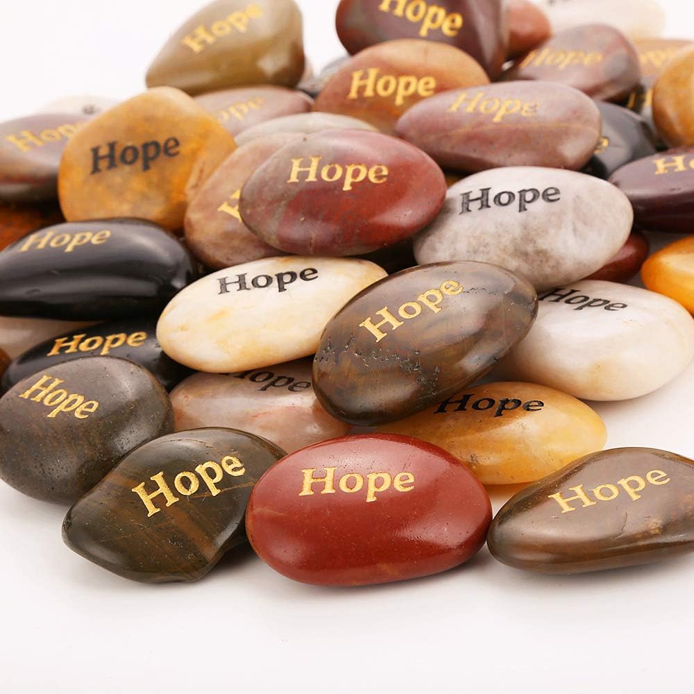 Detalle 2 de Rockimpact 50PCS HOPE engraved inspirational rocks (5–8cm) – pocket & palm motivational stones