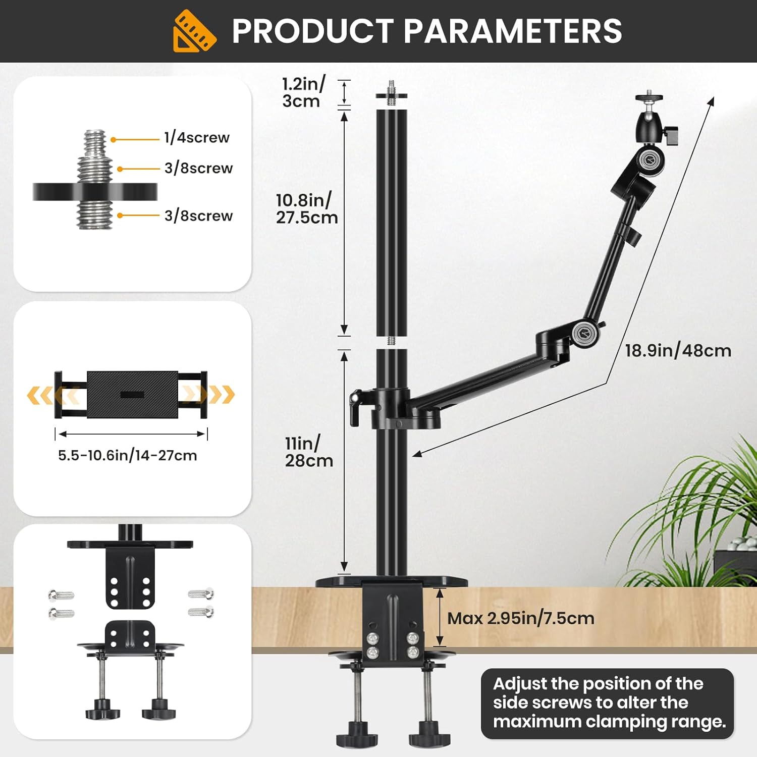 Detalle 2 de TARION TitanRig Lite Z camera arm 1/4 3/8 desk mount