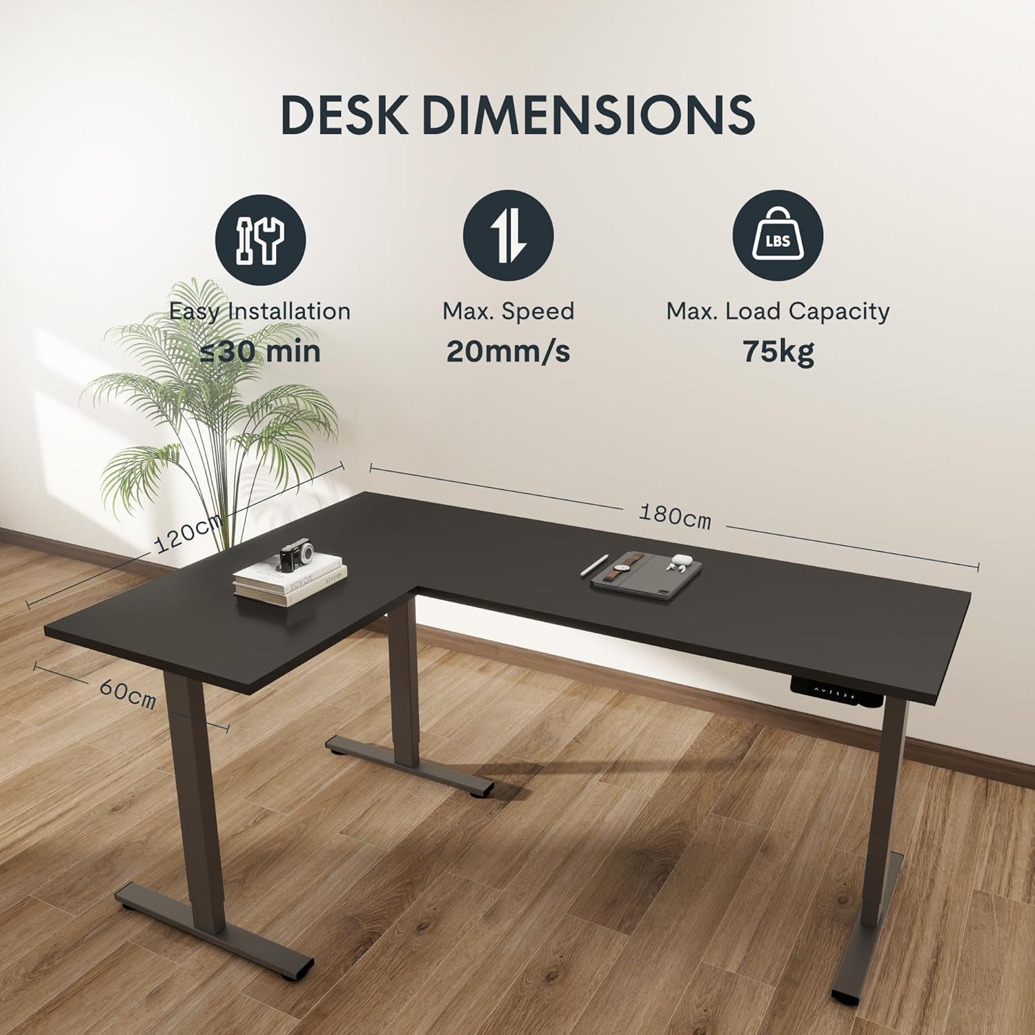 Thumbnail 6 de FLEXISPOT Escritorio Elevable en Forma de L 🖥️ 180x120cm