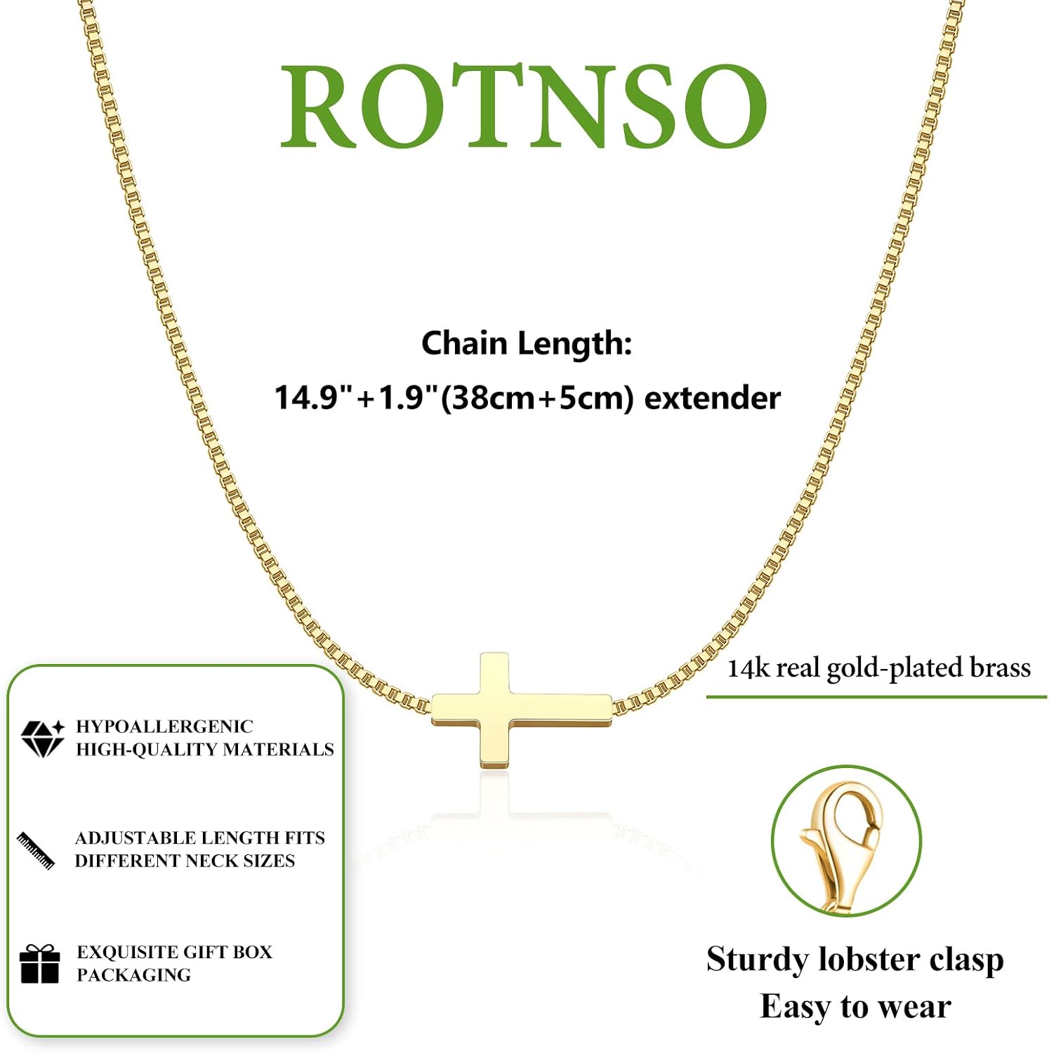 Detalle de Rotnso Cross Necklace for Women — 14K Gold Plated Dainty Small Cross Pendant Choker