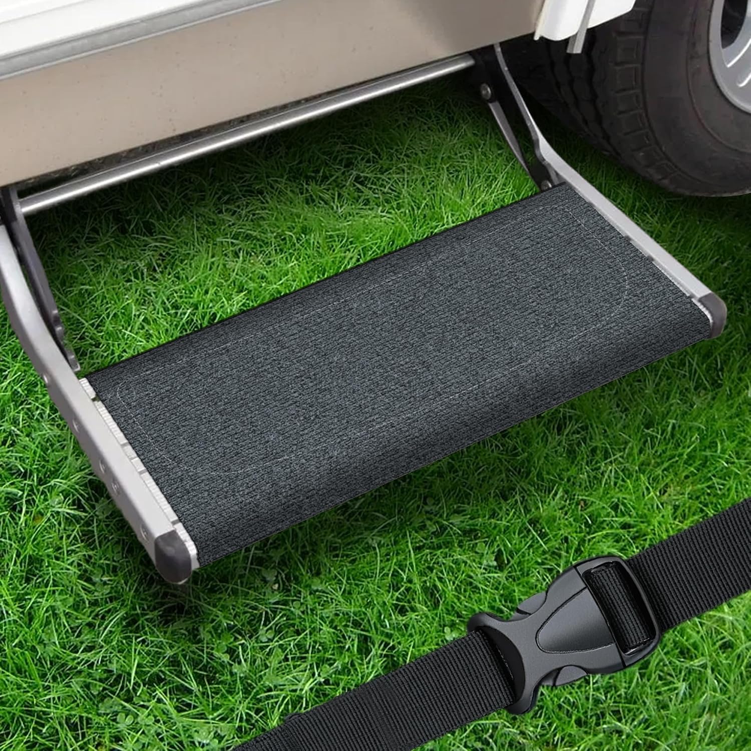 Detalle de EFEALL Wohnmobil Trittstufen Fußmatte mit Schnallenverschluss – rutschfest, verstellbar für 18–24 cm Stufen
