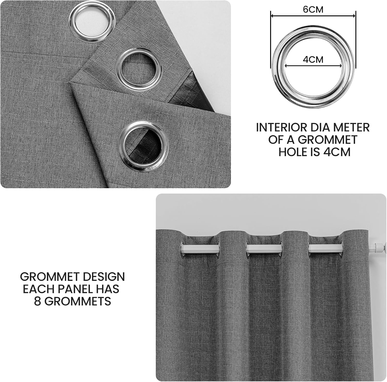 Thumbnail 4 de Ystyle 100% Rideau Occultant Lot de 2 140x160 cm – Effet Lin, Gris Foncé