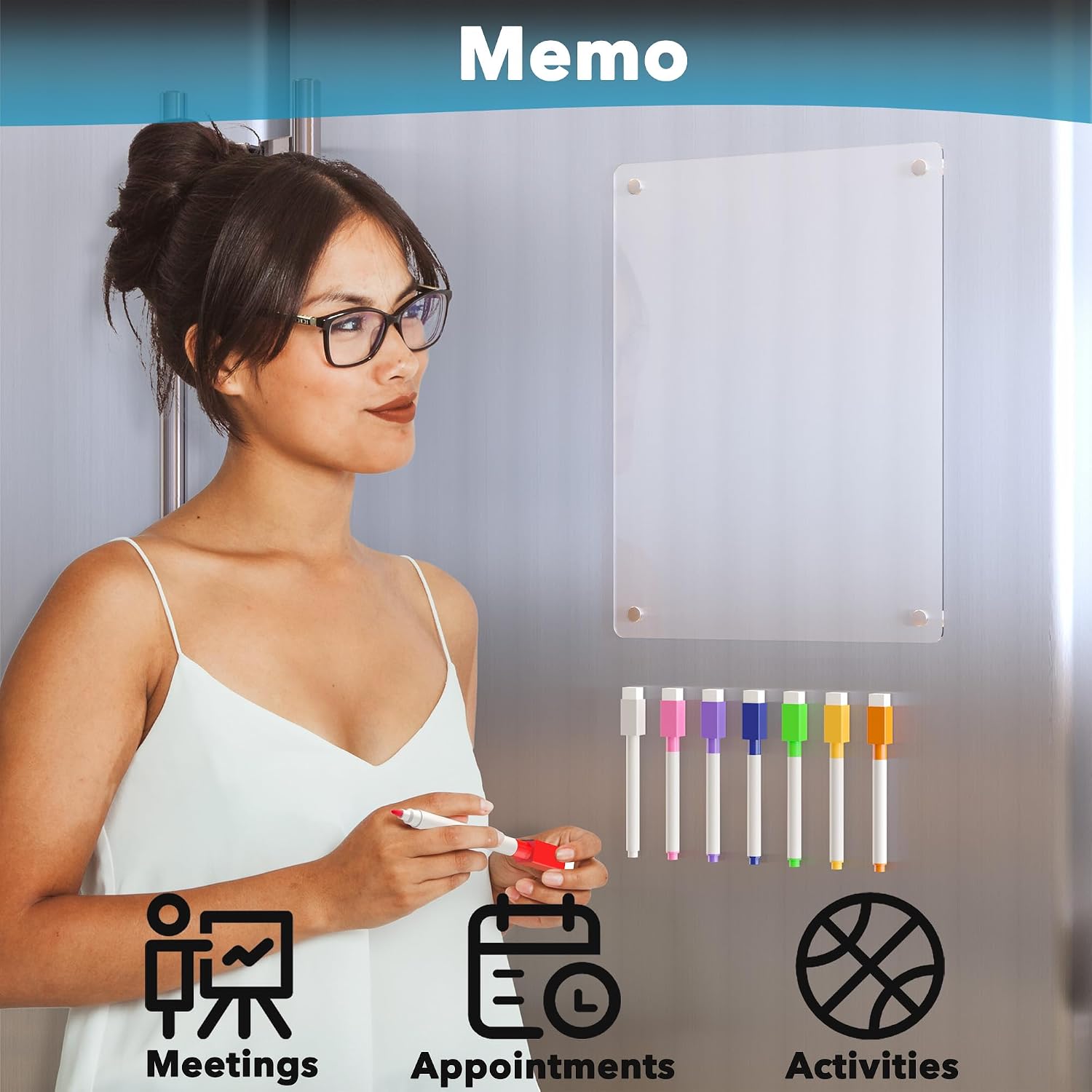Detalle 2 de Neatsure Acrylic Magnetic Dry-Erase Board, Clear 12" x 9", 8 Color Markers