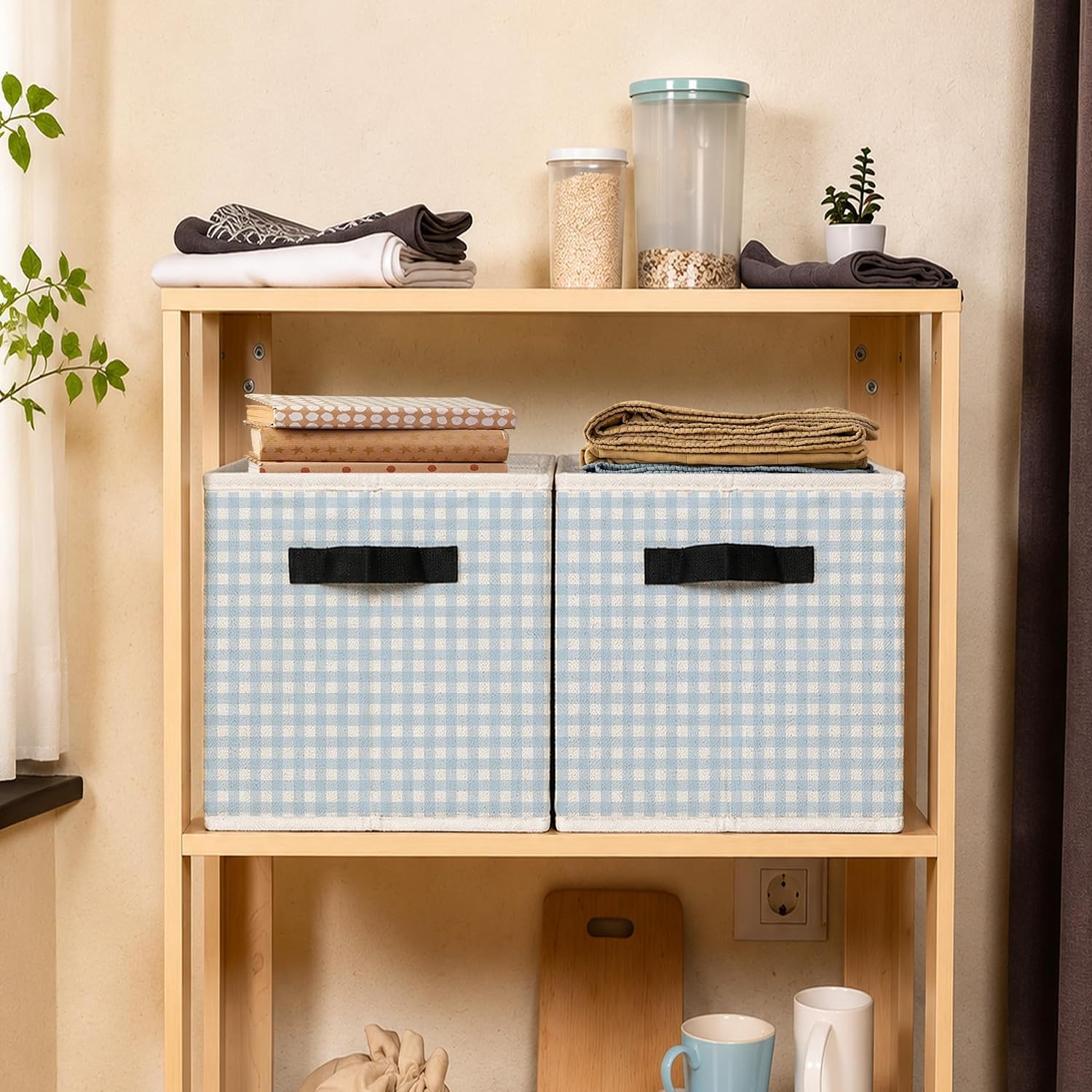Detalle 2 de BCUANGD 1135 Christian Nursery Storage Bin, Blue Gingham, Foldable Polyester