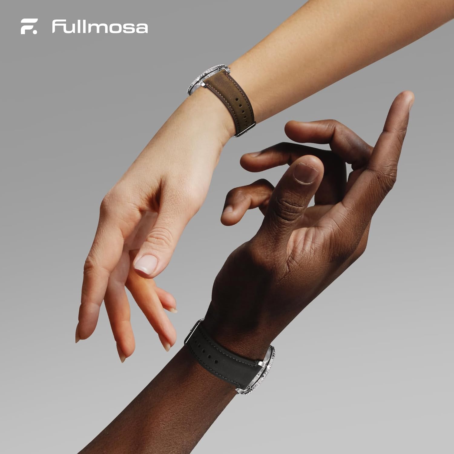 Thumbnail 4 de Fullmosa Echtleder Uhrenarmbänder 20 mm Quick-Release (2er Set) mit Edelstahlverschluss – Kaffe+Silber & Schwarz+Silber