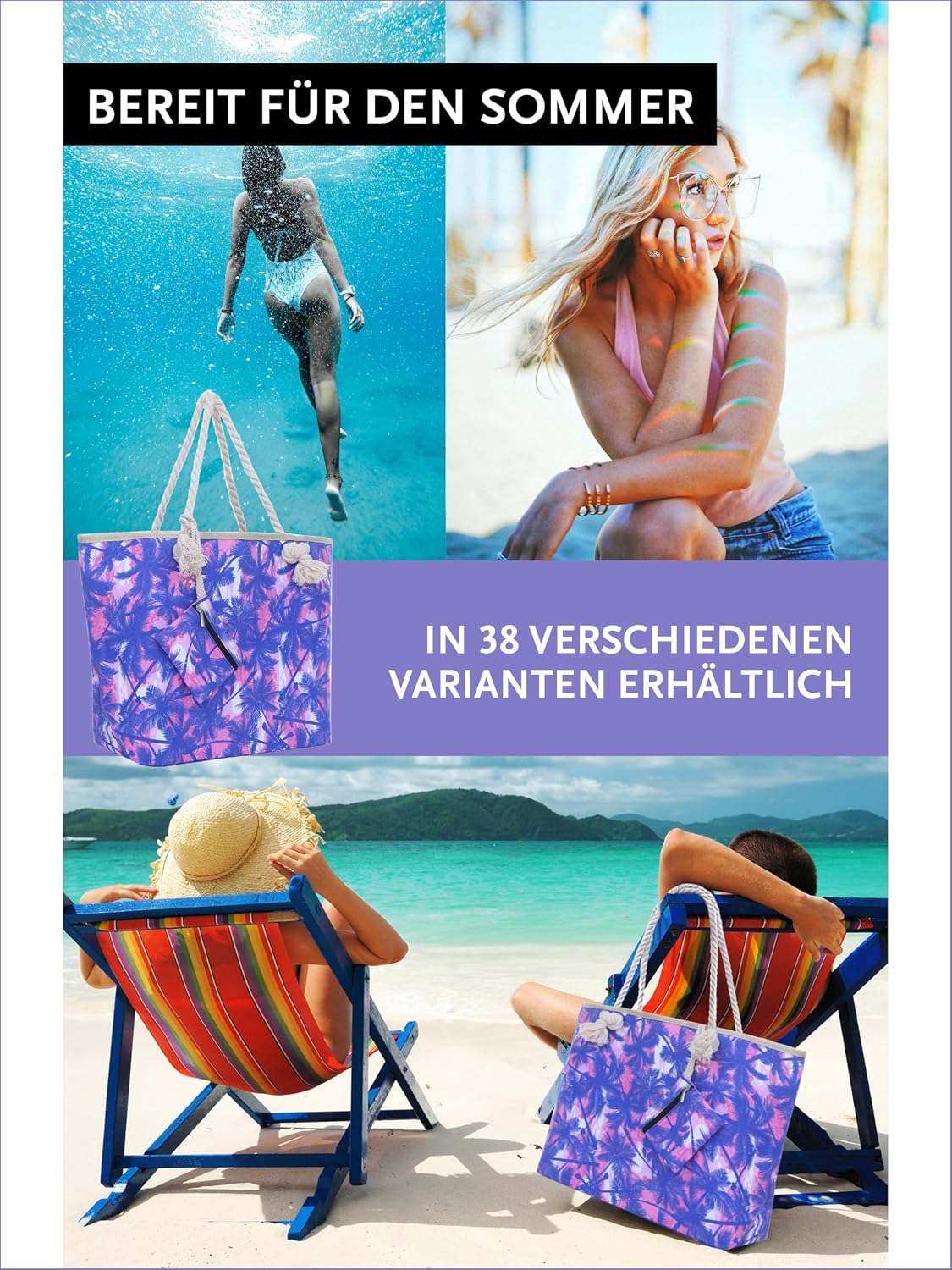 Thumbnail 4 de DonDon Strandtasche XXL mit Reißverschluss 58 cm