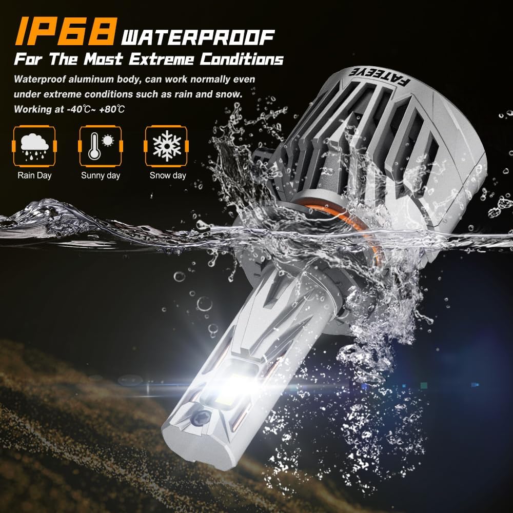 Detalle de FateEye H7 LED Headlight Bulbs – 38000LM, 130W, with Fan, 6500K White, Plug & Play (Pack of 2)