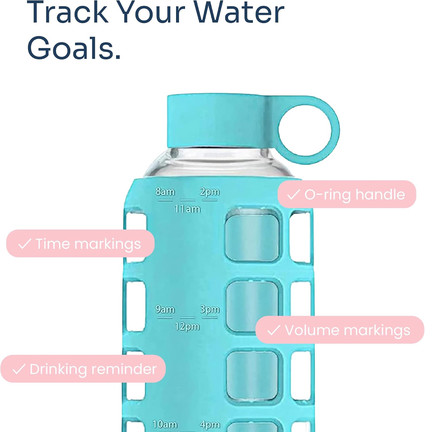 Detalle de purifyou PGWB-22AB 22 oz Borosilicate Glass Bottle with Time & Volume Markers