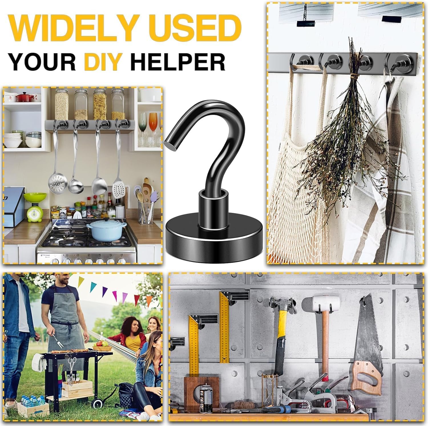 Thumbnail 6 de DIYMAG Magnetic Hooks, 12-Pack, Black Neodymium Hooks, 85 lb Vertical Capacity