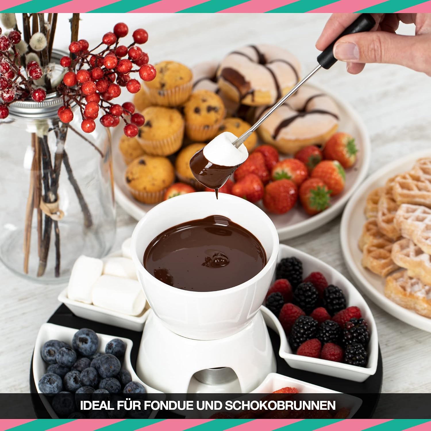 Detalle 2 de FOOD crew Fondue-Schokolade Zartbitter, belgische Schokolade zum Schmelzen – 10 Portionsbeutel à 90 g