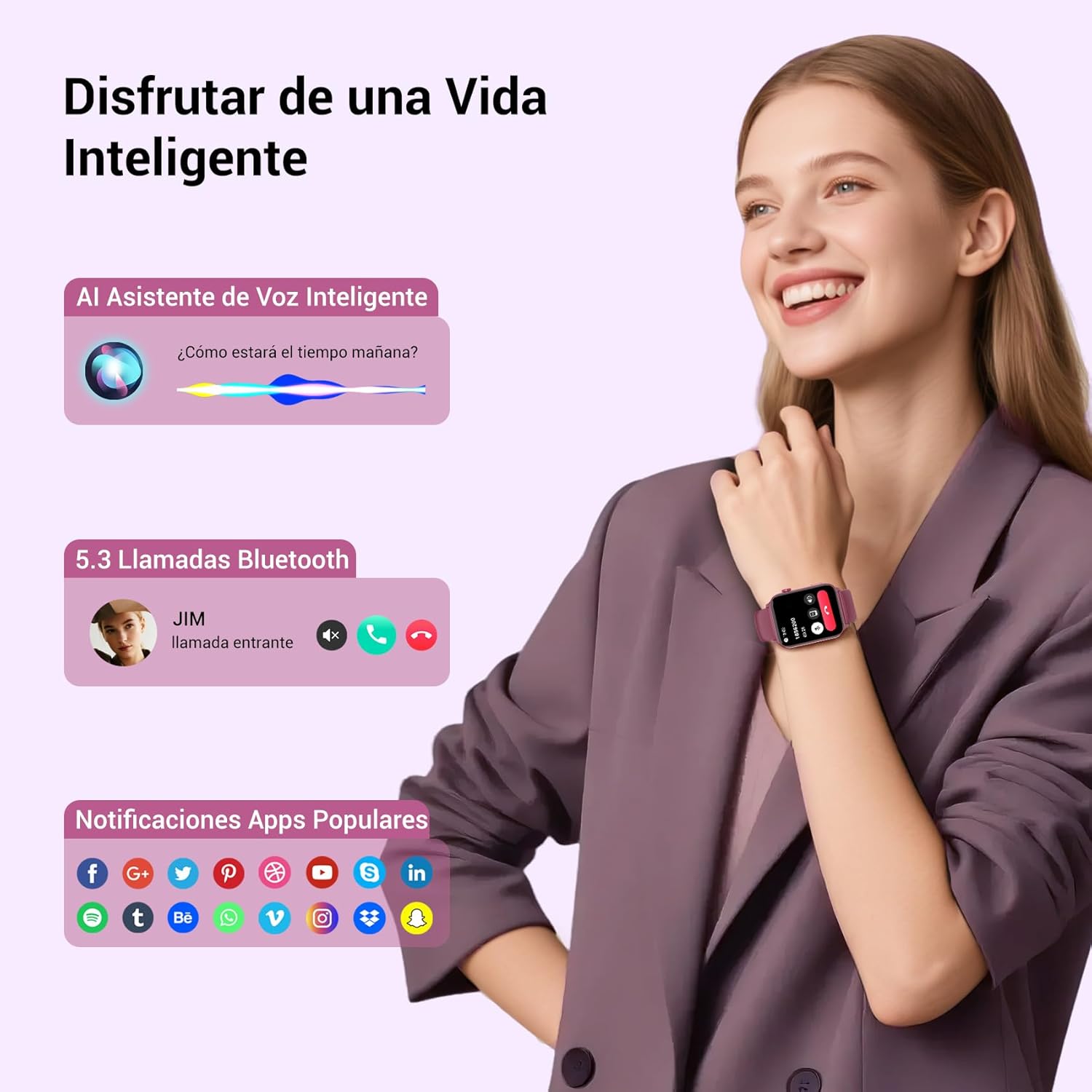 Detalle 2 de Baolubao Reloj Inteligente Mujer 1.91" con linterna LED, llamadas Bluetooth y 2 correas (IP68)