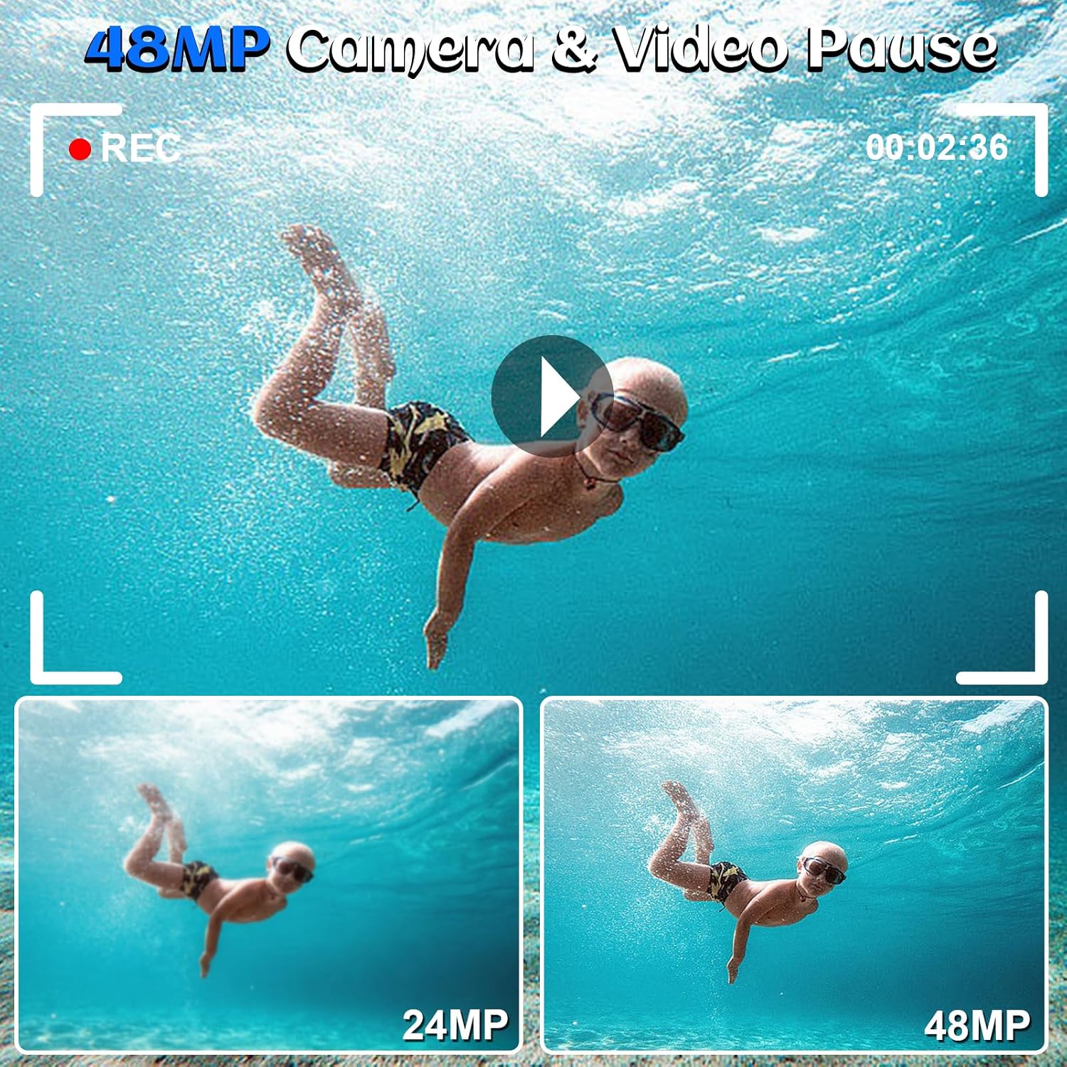 Detalle de 4K 48MP Waterproof Camera for Snorkeling with Dual Screens (17ft) and 32GB Card