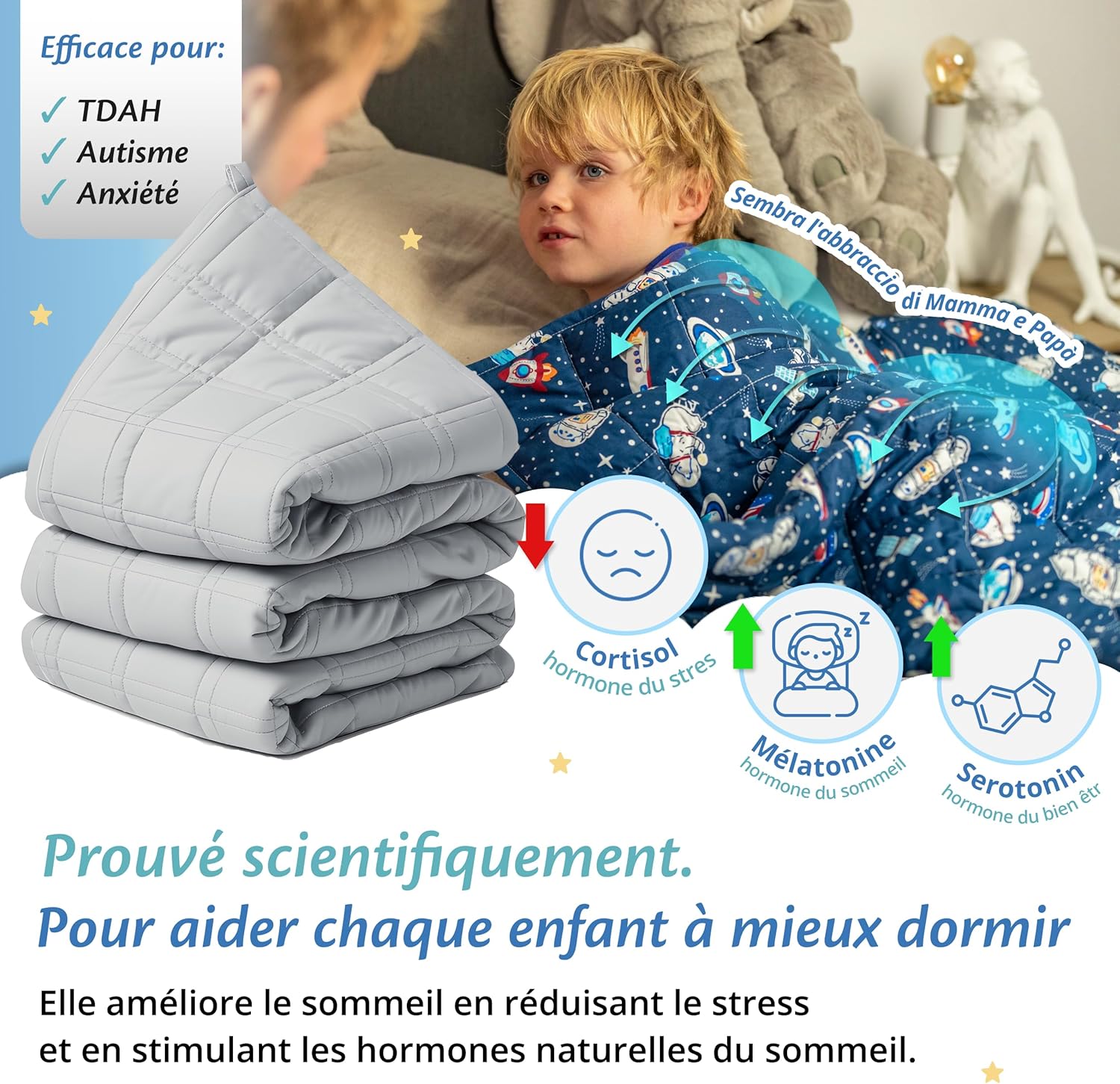 Thumbnail 4 de Ella Couverture lestée enfant 4,5 kg 100 x 170 cm — couverture relaxante calmante (coton, perles de verre hypoallergéniques)