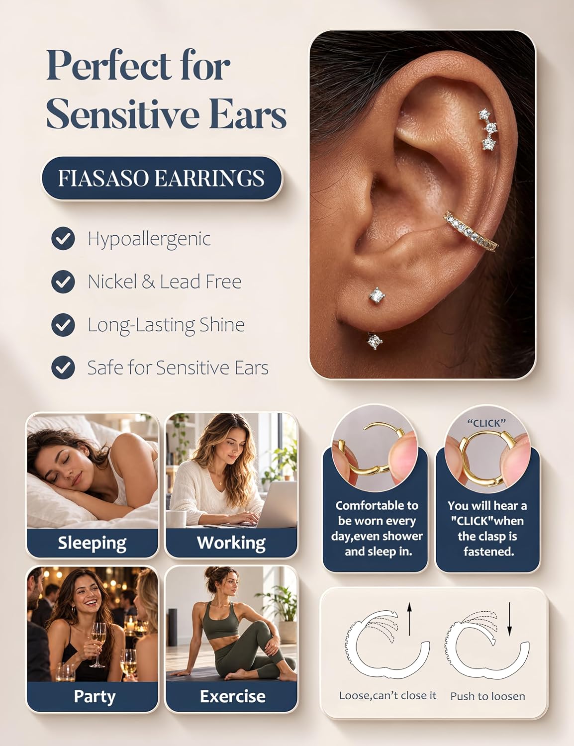 Thumbnail 6 de FIASASO Earring Set, 3 Pairs