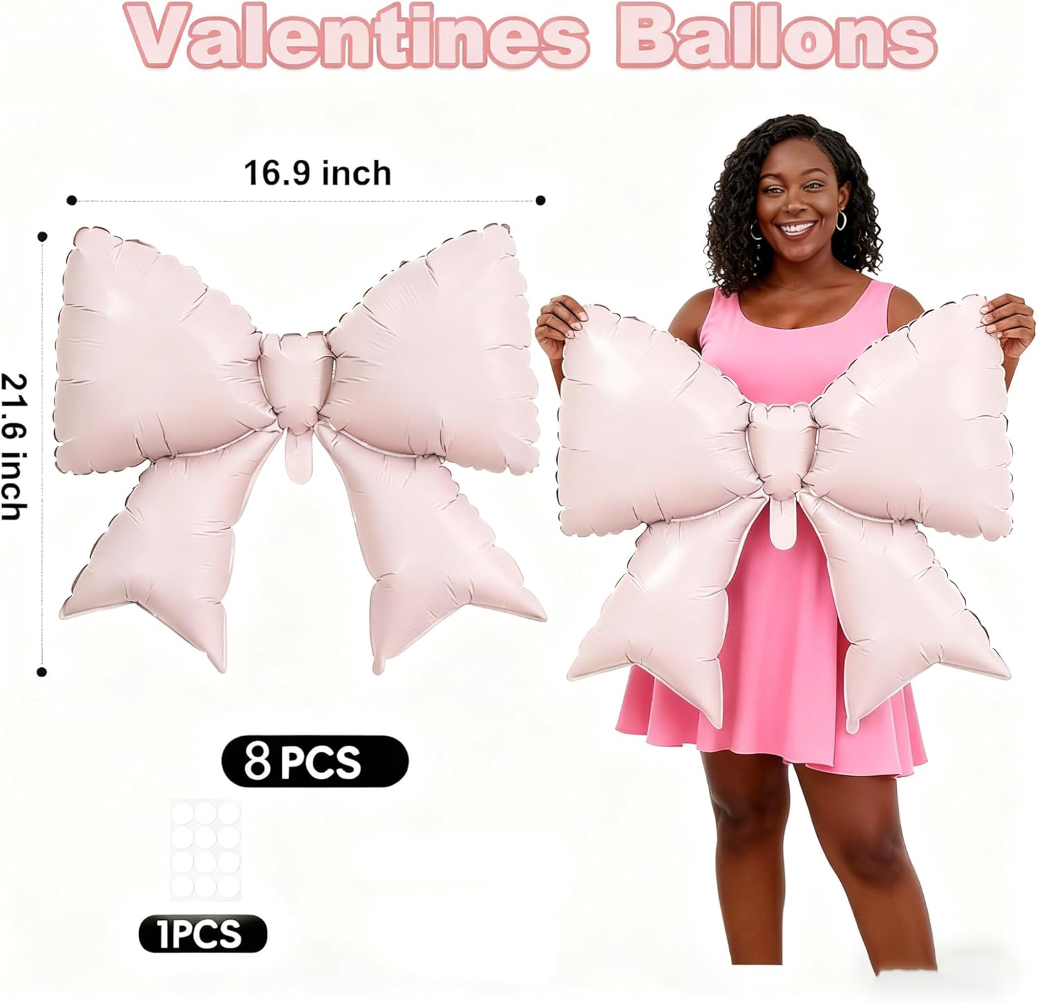Thumbnail 5 de Amreich 8 Pink Bow Foil Balloons with Adhesive Dots (21 inches) – party decor for Valentines, birthdays and weddings