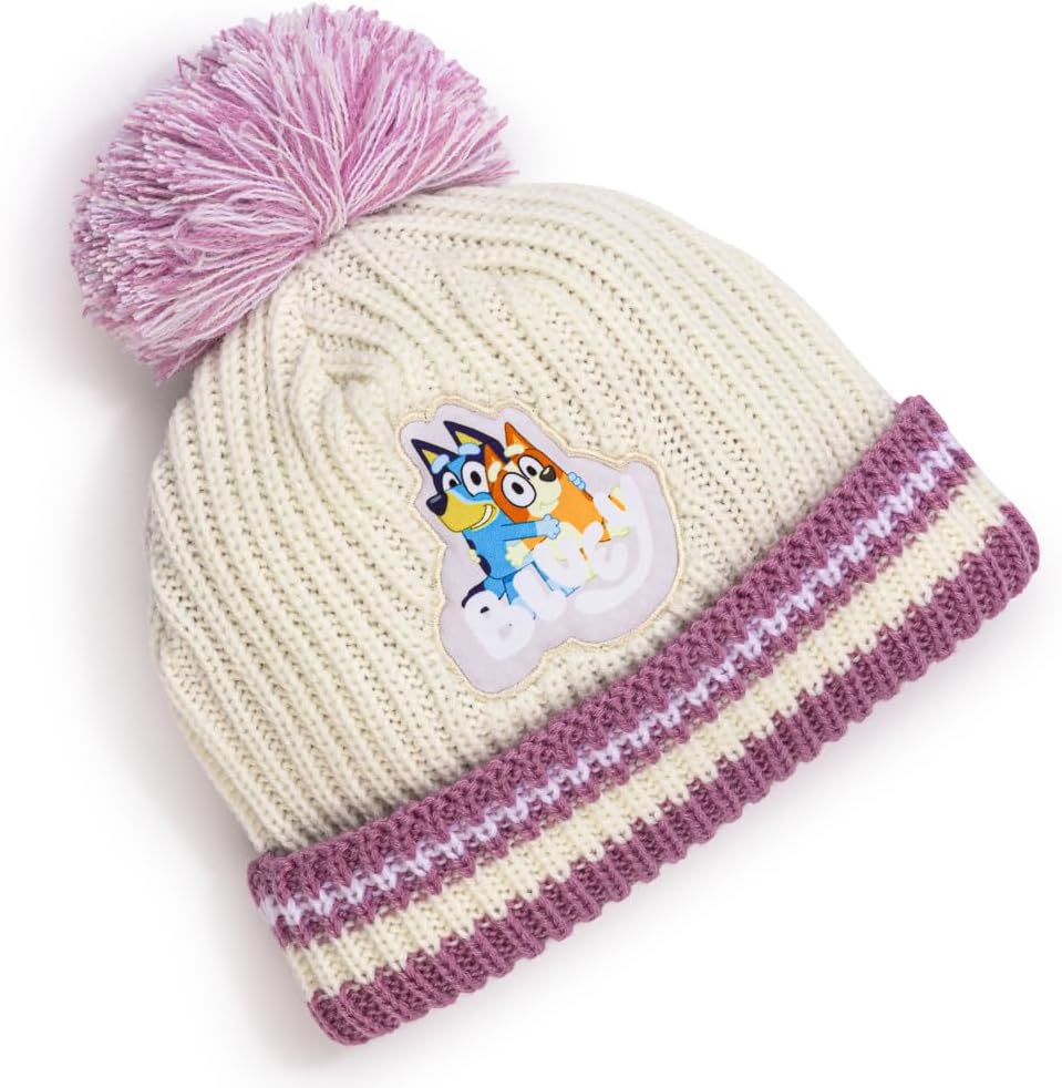 Detalle de Bluey Girls Winter Hat and Gloves Set – Toddler Knit Beanie with Pom Pom and Matching Gloves (One Size)
