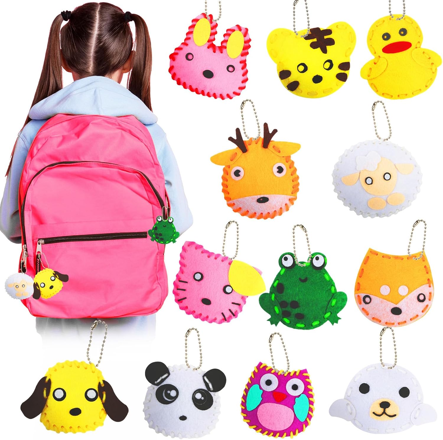 Detalle de Vicloon First Sewing Kit for Kids (12-piece) – cute animal keychain craft set for ages 5–12