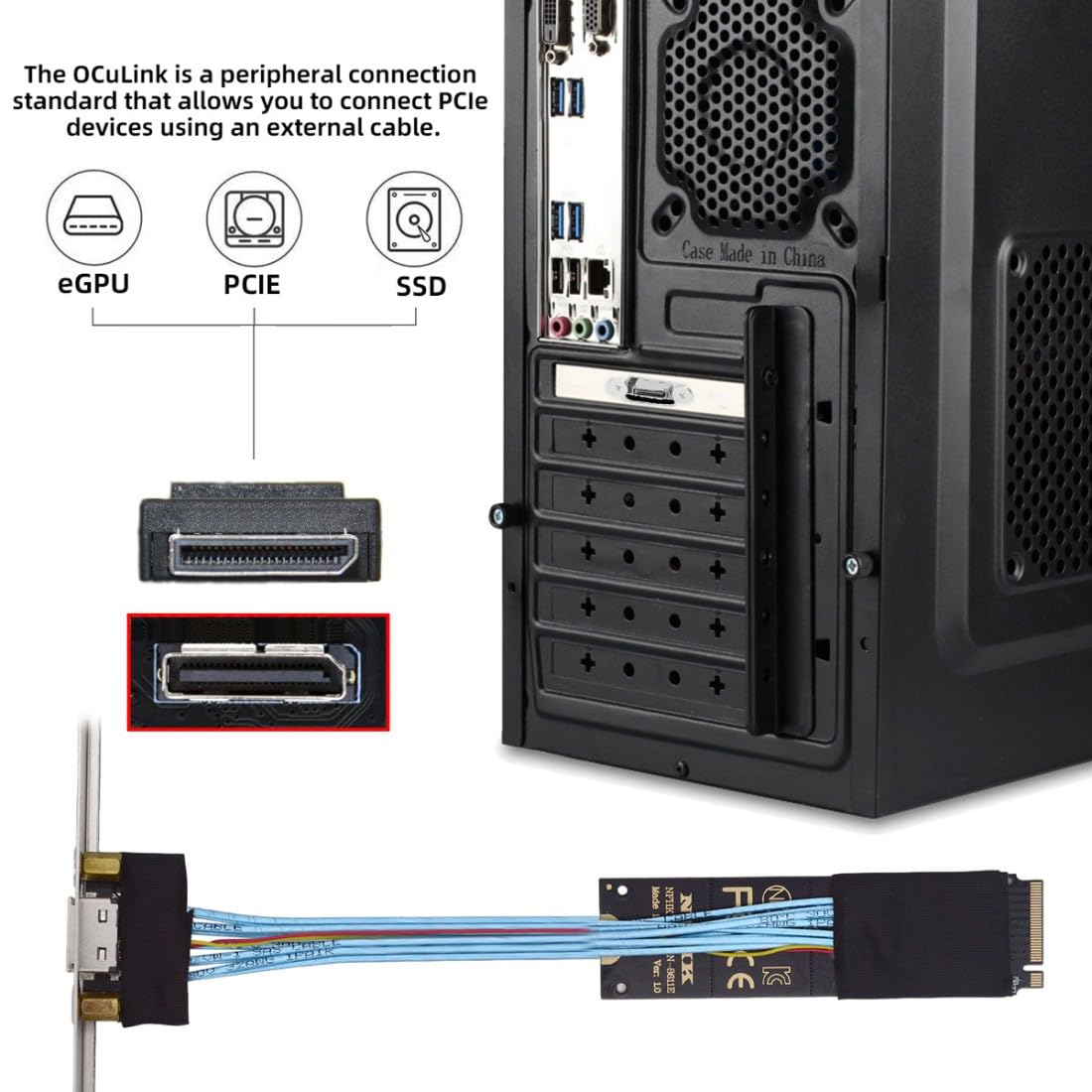 Detalle de chenyang Oculink SFF-8612 auf PCI-E 4.0 NVMe M.2 M-Key Host Verlängerungskabeladapter