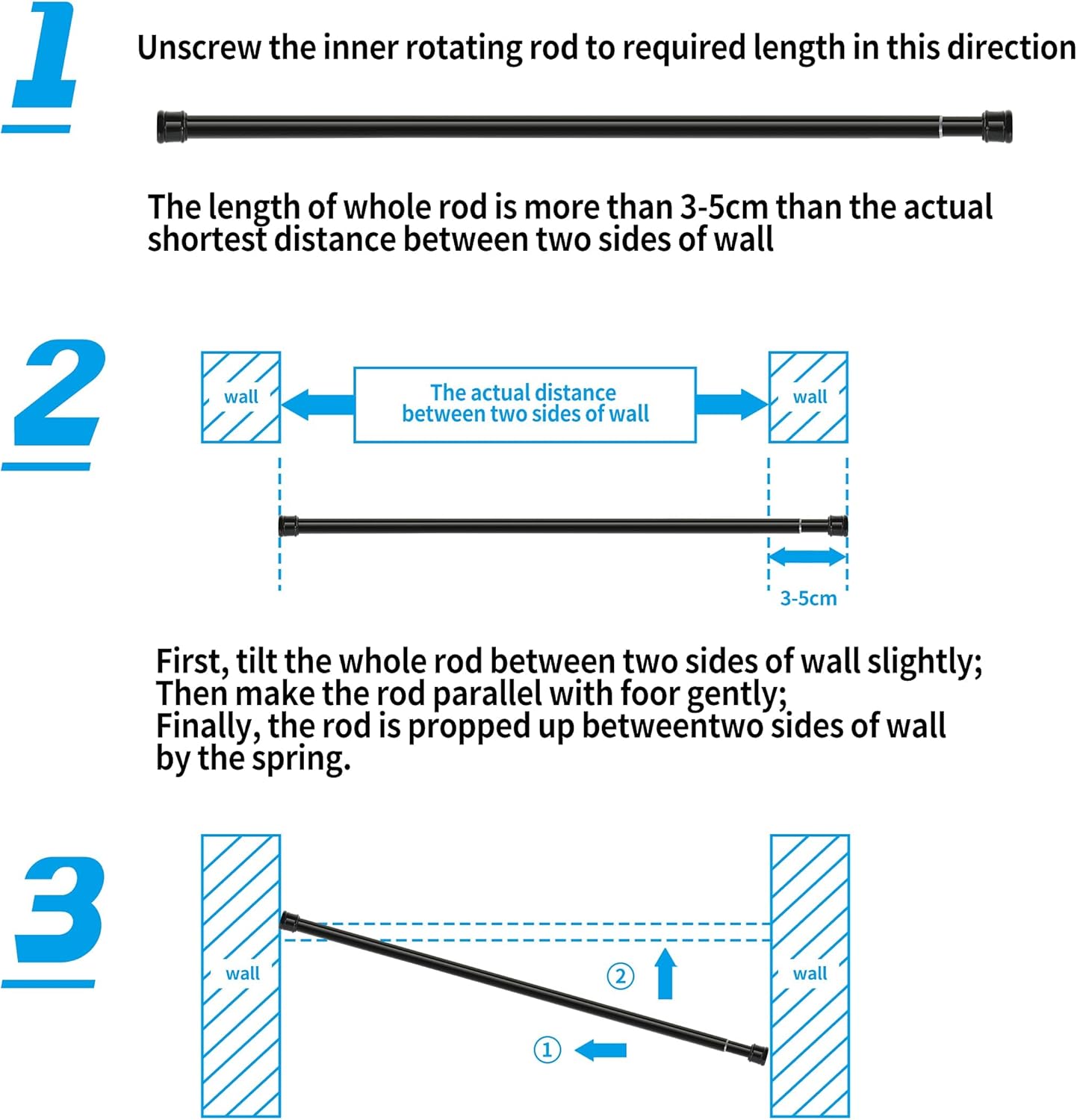 Thumbnail 1 de No-Drill Extendable Shower Curtain Pole (135–200cm) — 25mm diameter, white