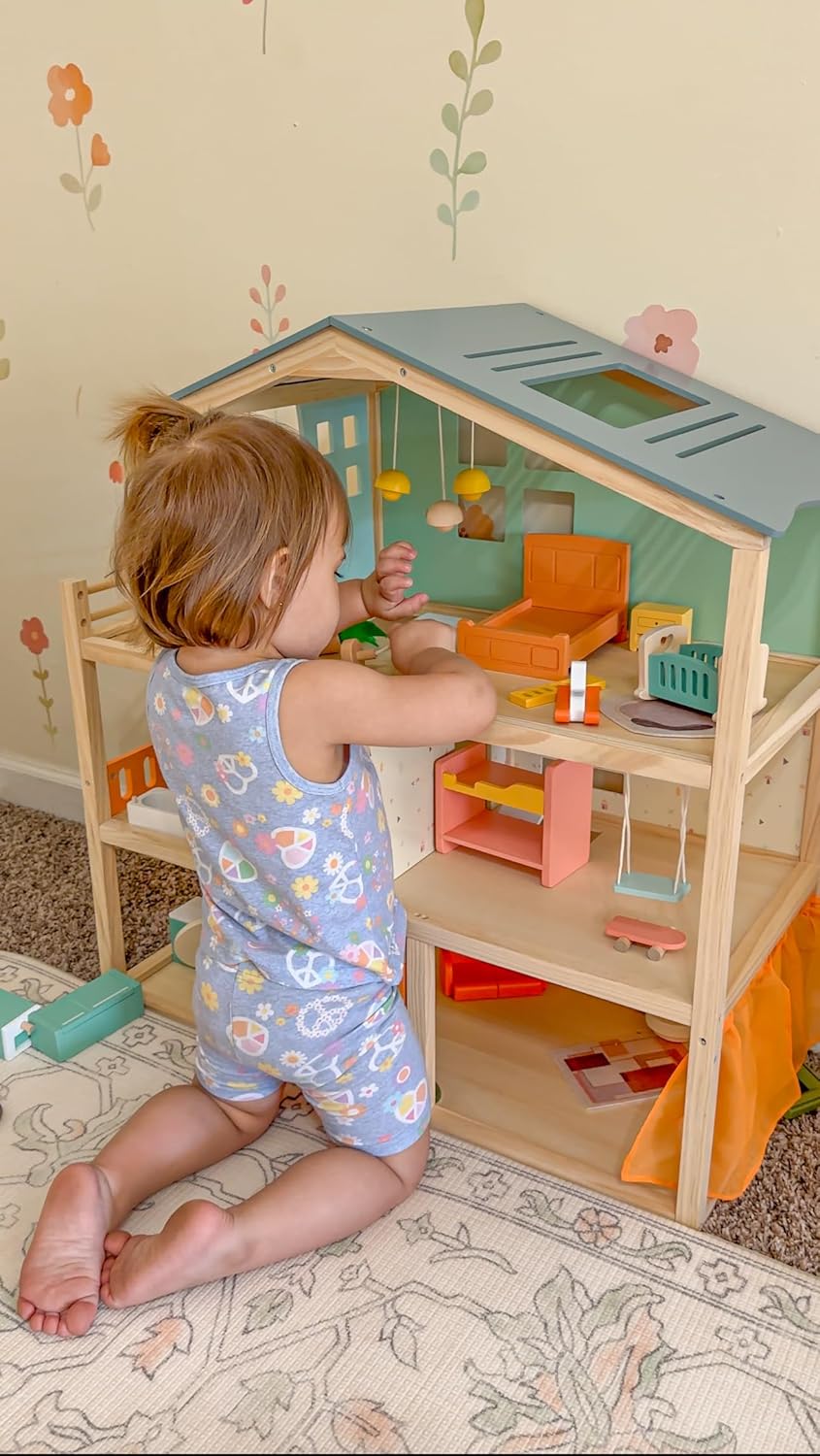 Detalle 2 de Giant bean Large Wooden Dollhouse with 32-Piece Furniture Set, 3-Story 5-Room Playhouse