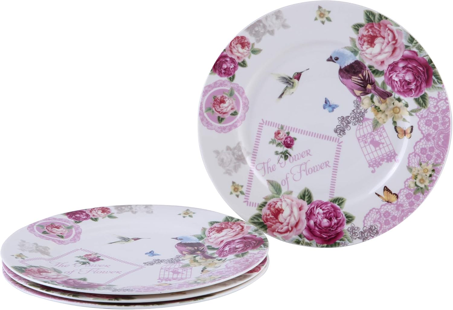Detalle 2 de London Boutique – 4 porcelanowe talerze deserowe 20,3 cm, szeroki brzeg, Shabby Chic