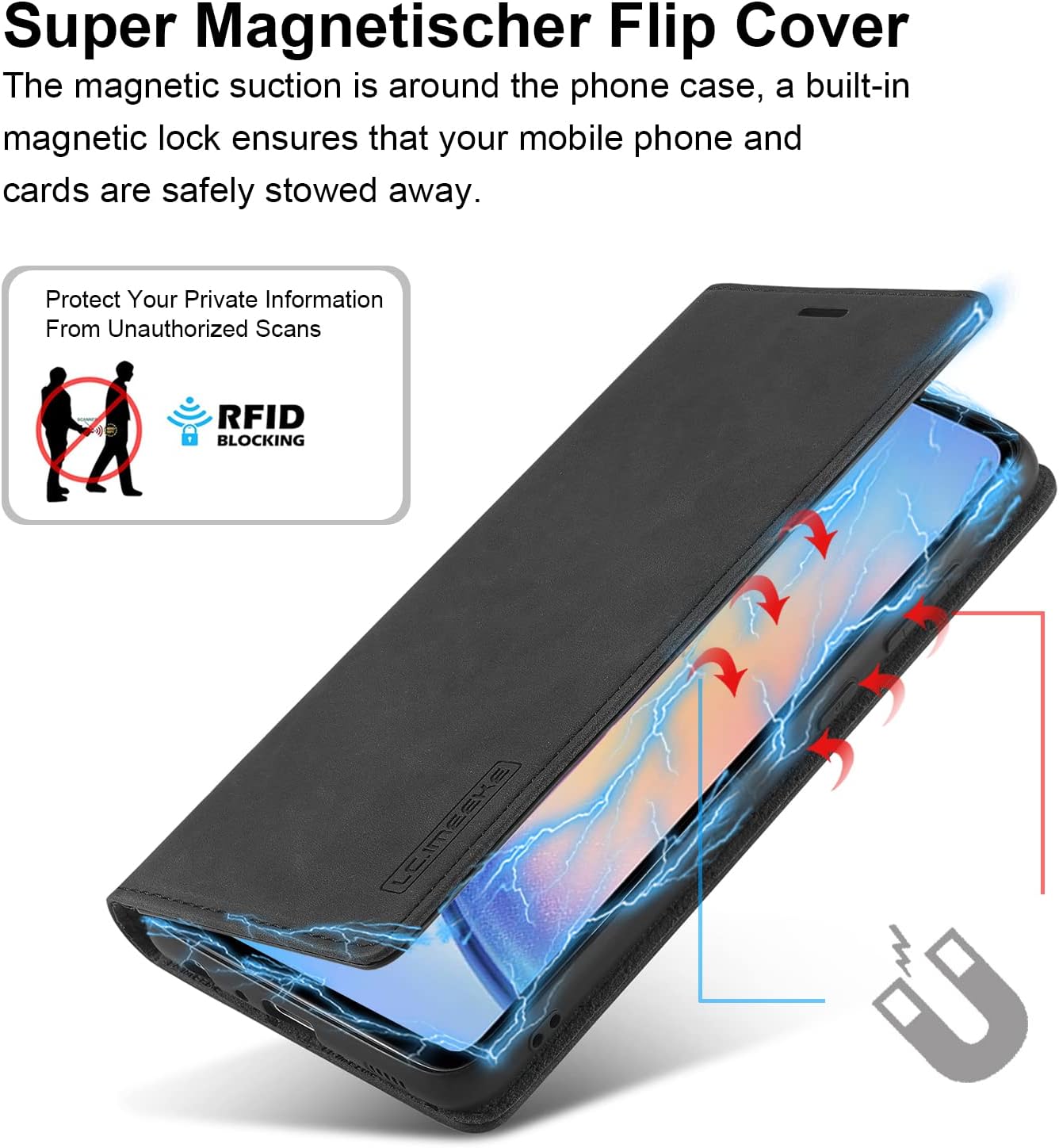 Detalle de Ailicici Lederhülle für Samsung Galaxy A34 5G – Klapphülle mit Schutzfolie, Kartenfächern & Magnetverschluss