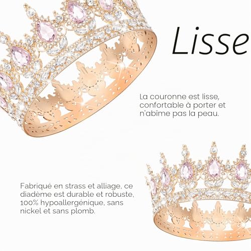 Detalle de DRESHOW Diadème Rond en Cristal et Strass – Couronne Baroque pour Fille et Femme